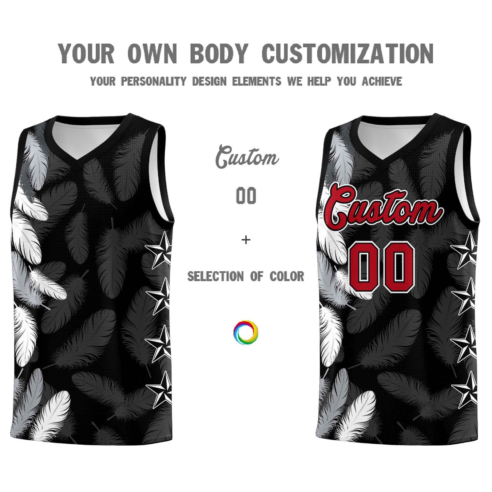 Custom Youth Basketball Jersey Black Red Feather Series Sports Uniform