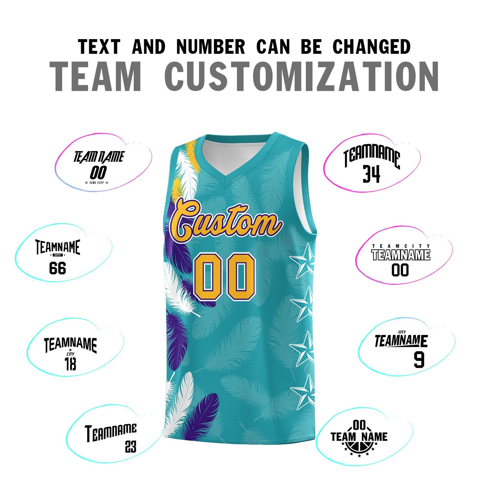 Custom Youth Basketball Jersey Aqua Gold Feather Series Sports Uniform