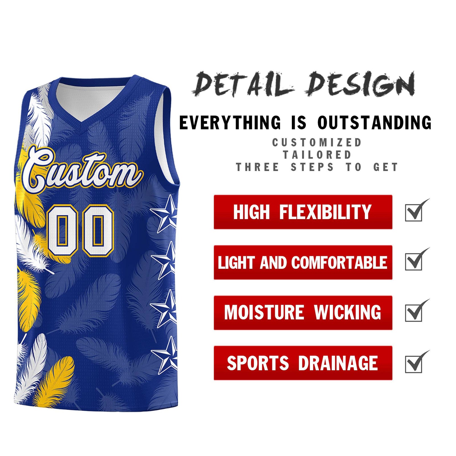 Custom Youth Basketball Jersey Royal White Feather Series Sports Uniform