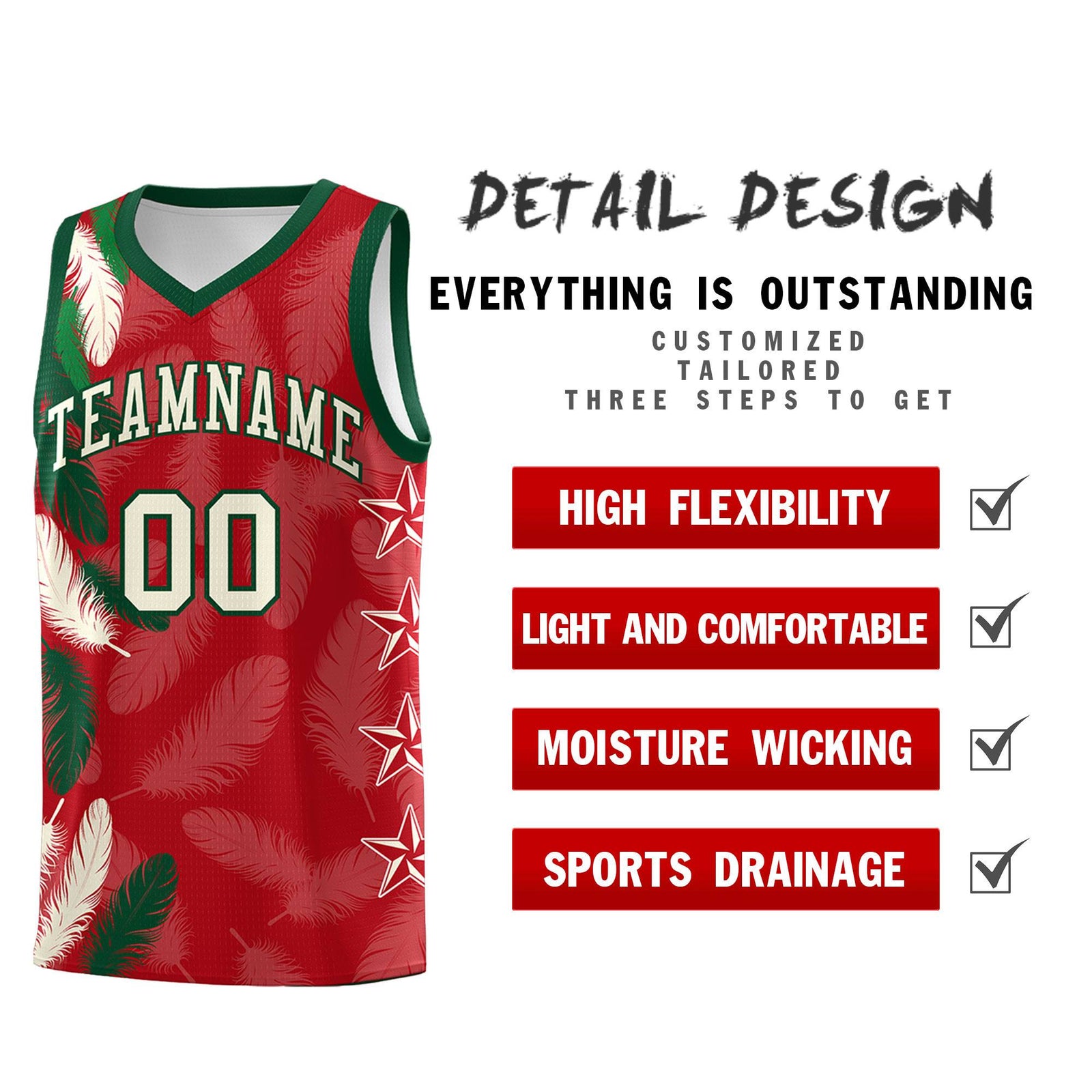 Custom Youth Basketball Jersey Red Cream Feather Series Sports Uniform