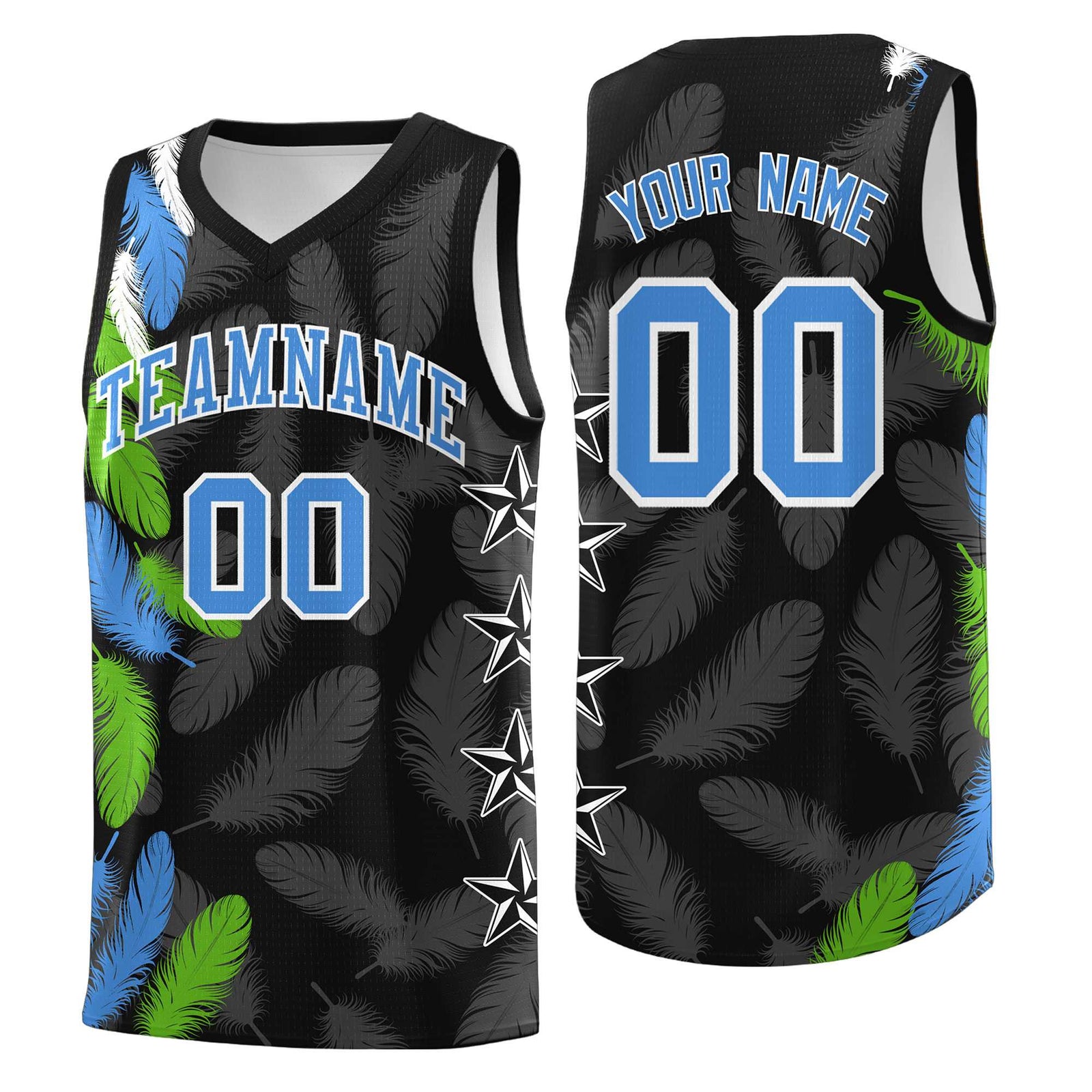 Custom Youth Basketball Jersey Black Powder Blue Feather Series Sports Uniform