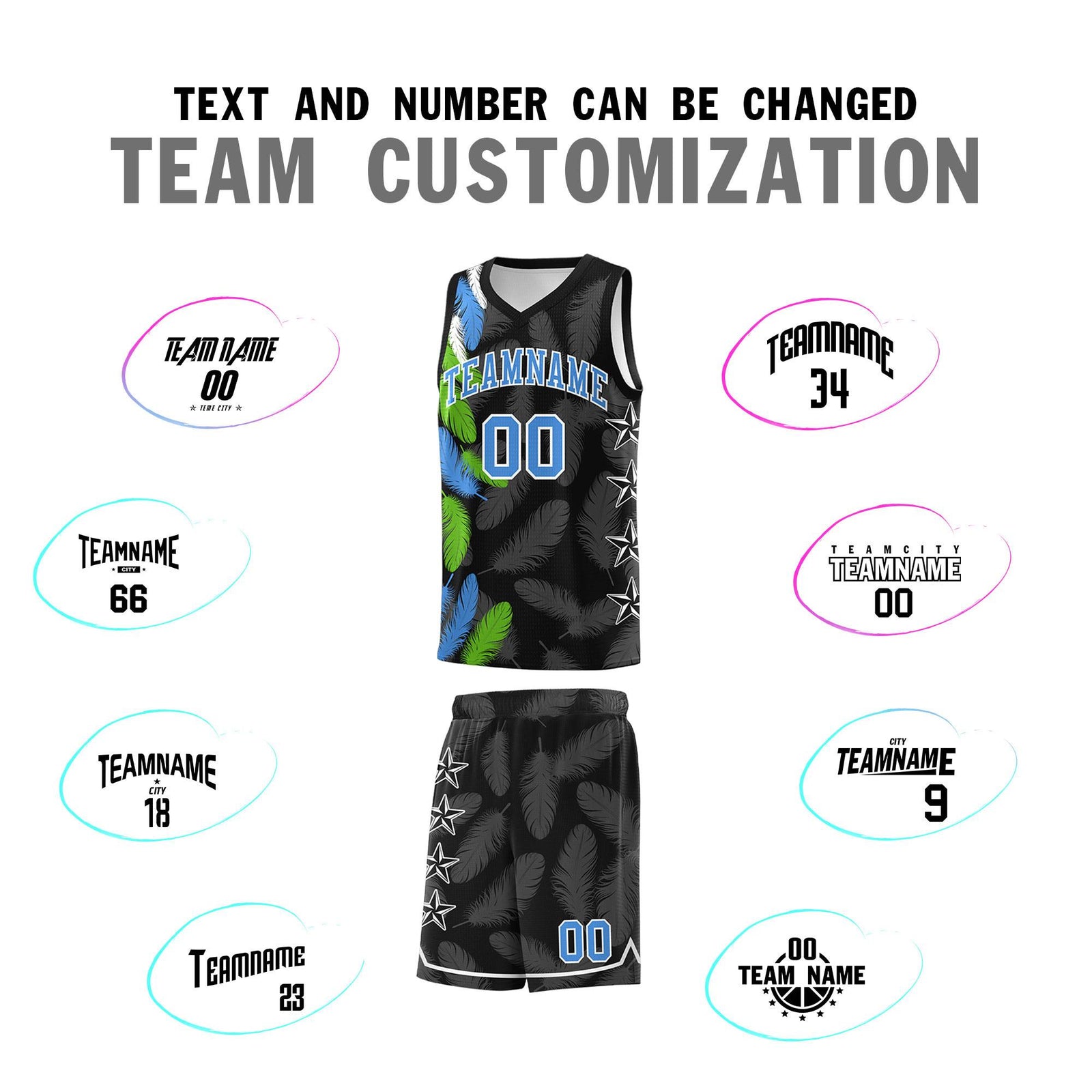 Custom Youth Basketball Jersey Black Powder Blue Feather Series Sports Uniform