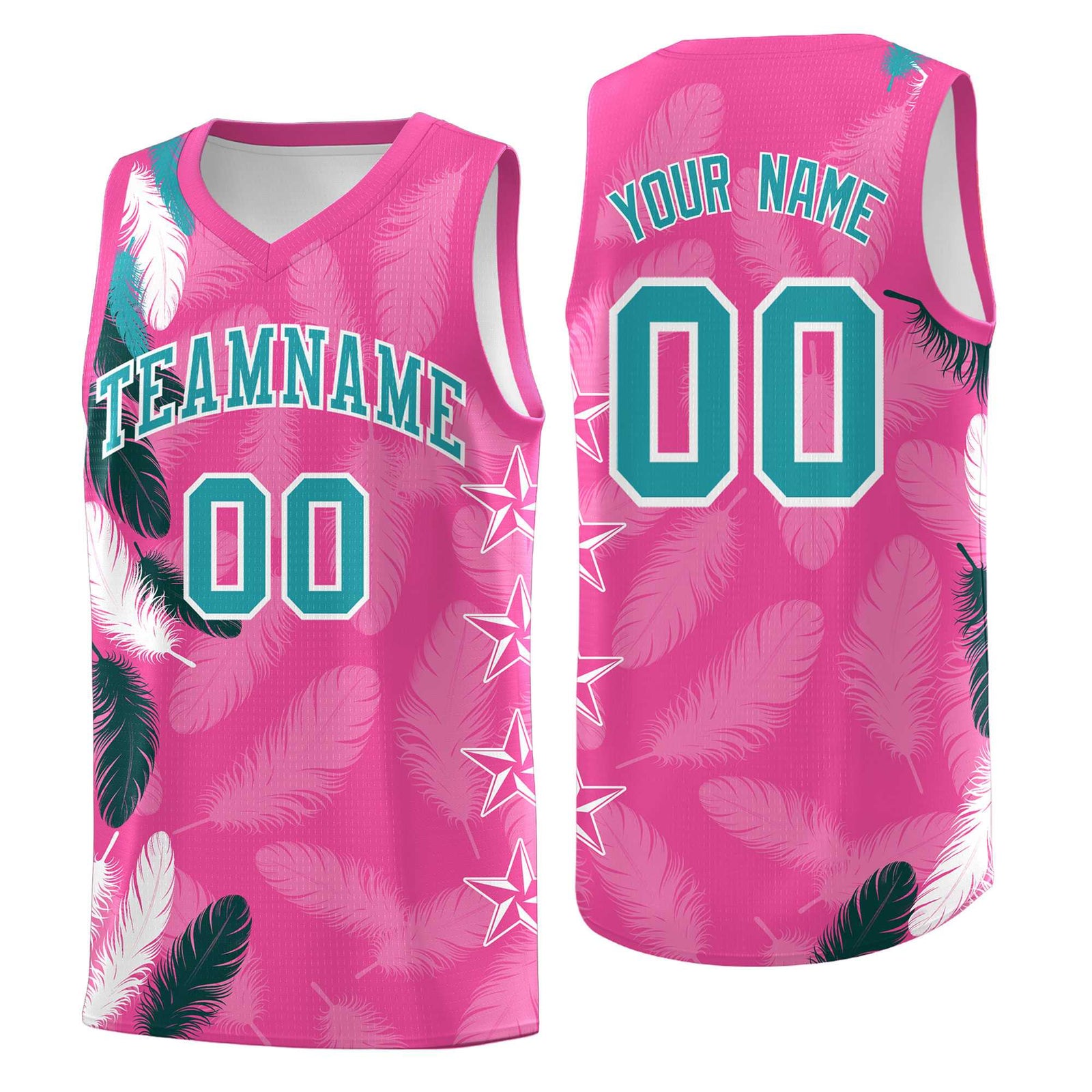 Custom Youth Basketball Jersey Pink Aqua Feather Series Sports Uniform