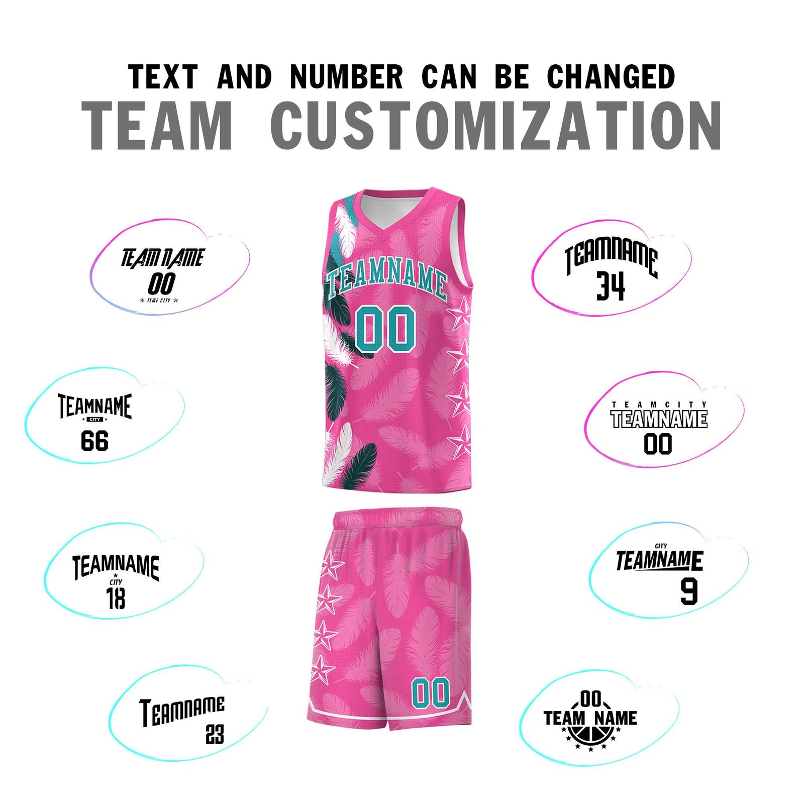 Custom Youth Basketball Jersey Pink Aqua Feather Series Sports Uniform