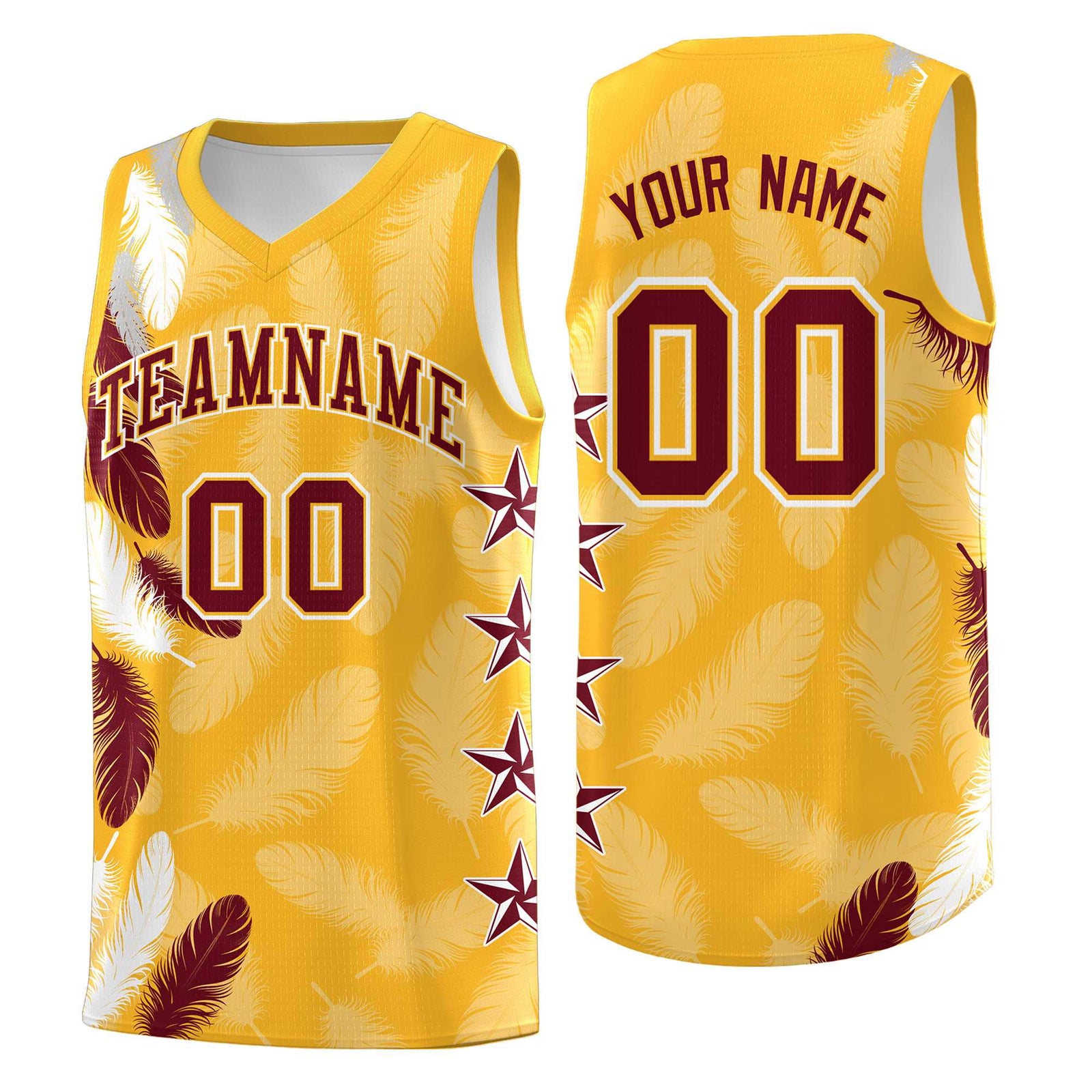 Custom Youth Basketball Jersey Gold Crimson Feather Series Sports Uniform
