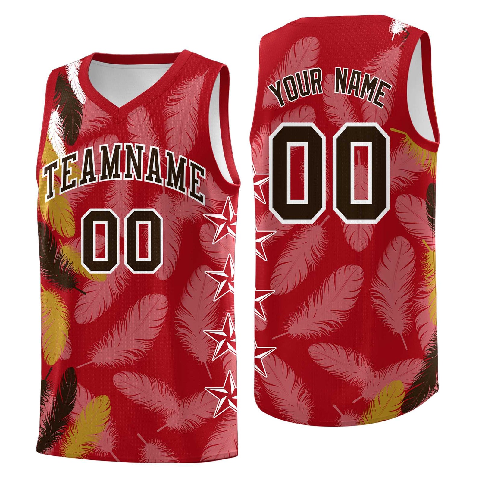 Custom Youth Basketball Jersey Red Brown Feather Series Sports Uniform
