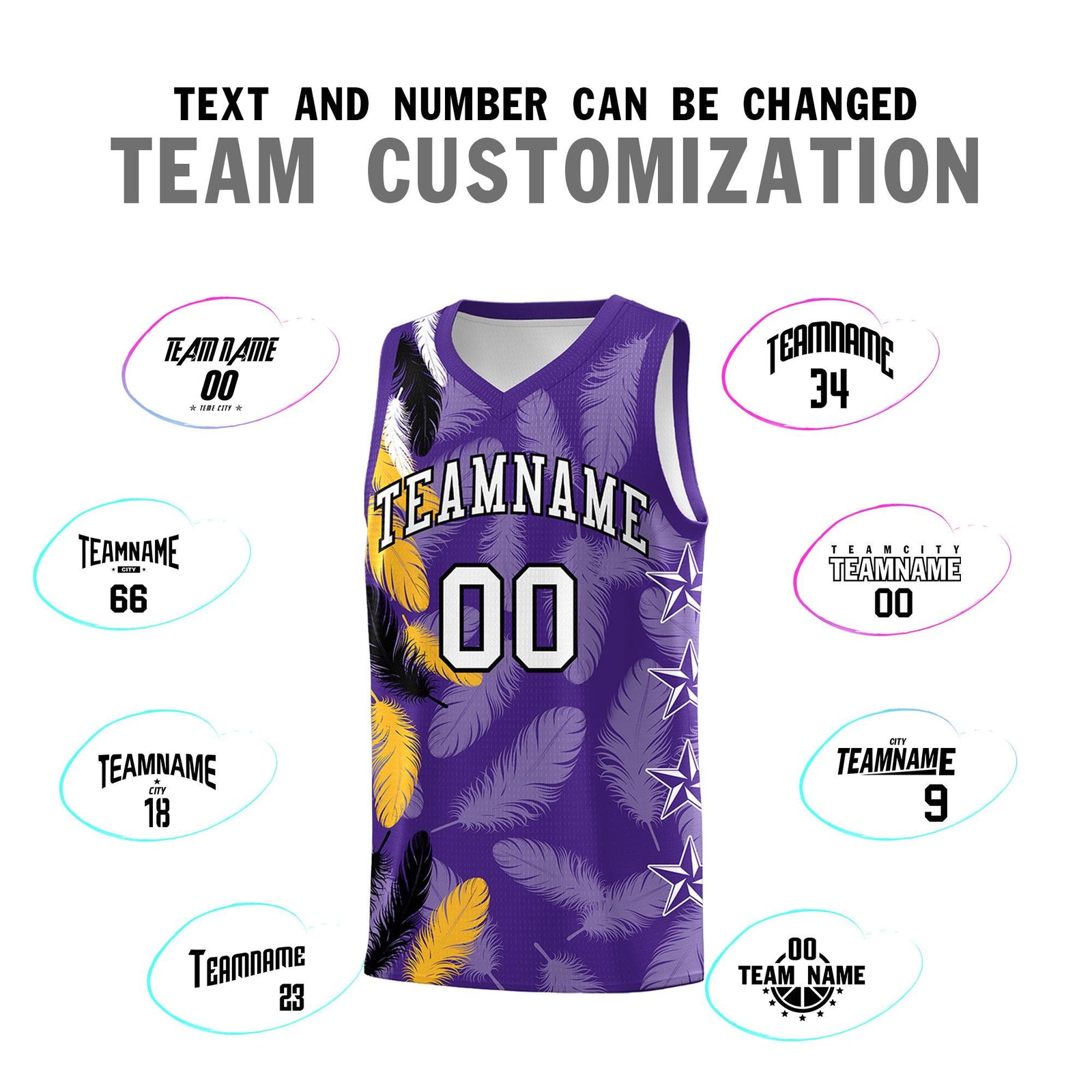 Custom Youth Basketball Jersey Purple White Feather Series Sports Uniform