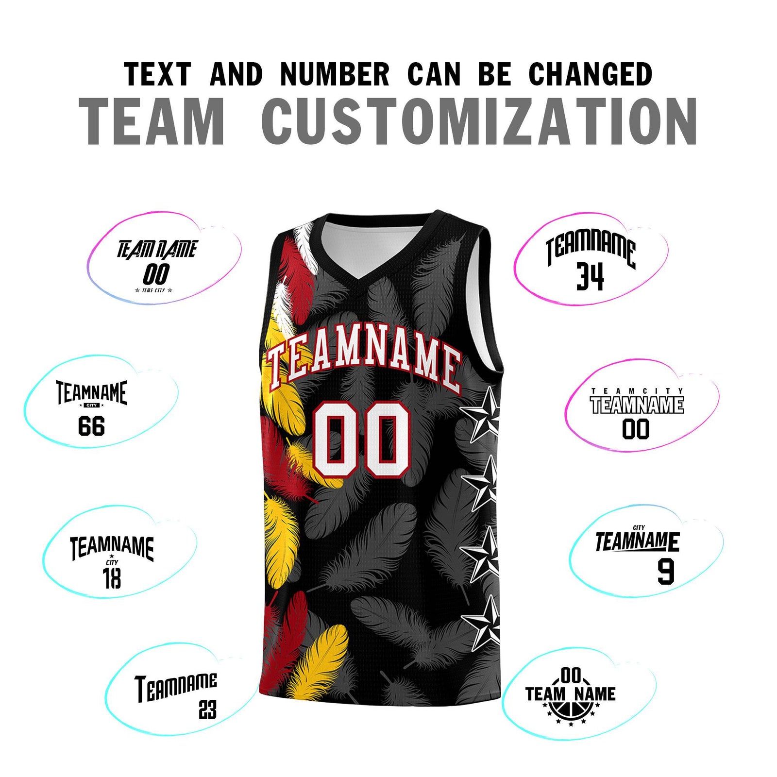 Custom Youth Basketball Jersey Black White Feather Series Sports Uniform