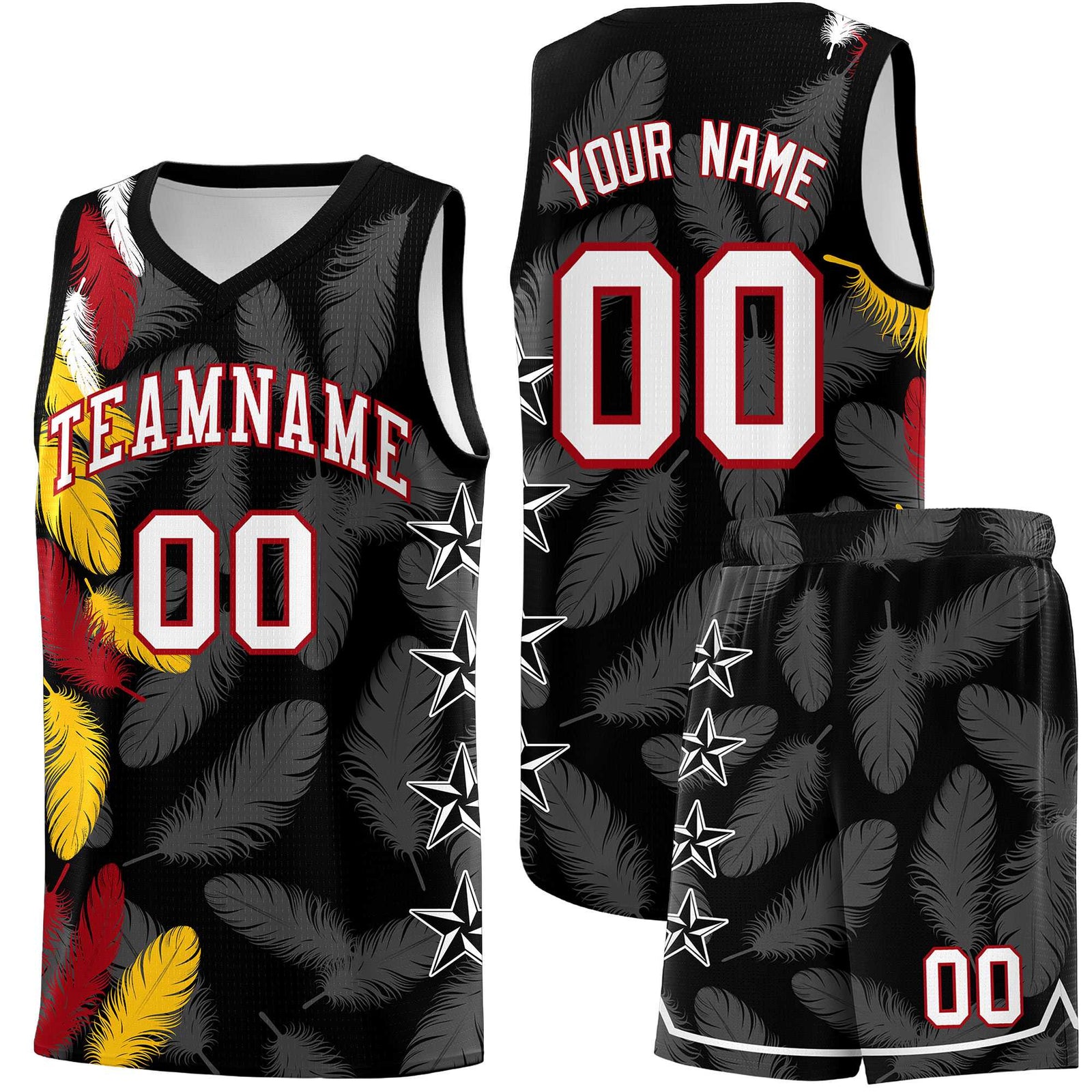 Custom Youth Basketball Jersey Black White Feather Series Sports Uniform