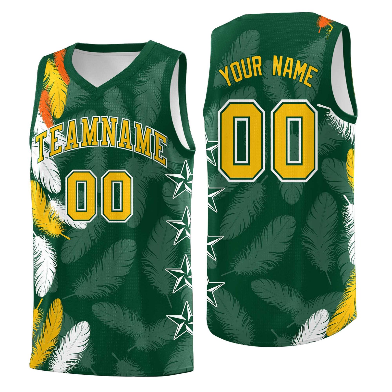 Custom Youth Basketball Jersey Green Gold Feather Series Sports Uniform