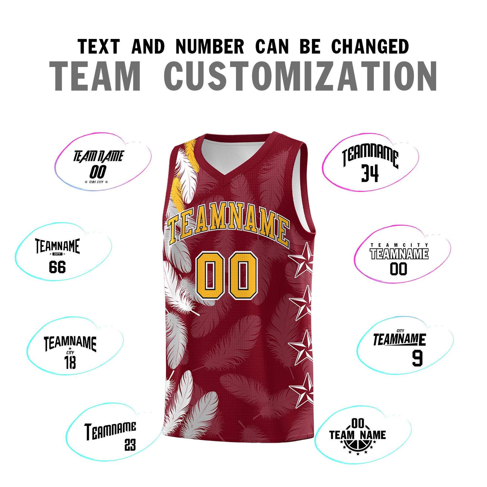 Custom Youth Basketball Jersey Crimson Gold Feather Series Sports Uniform