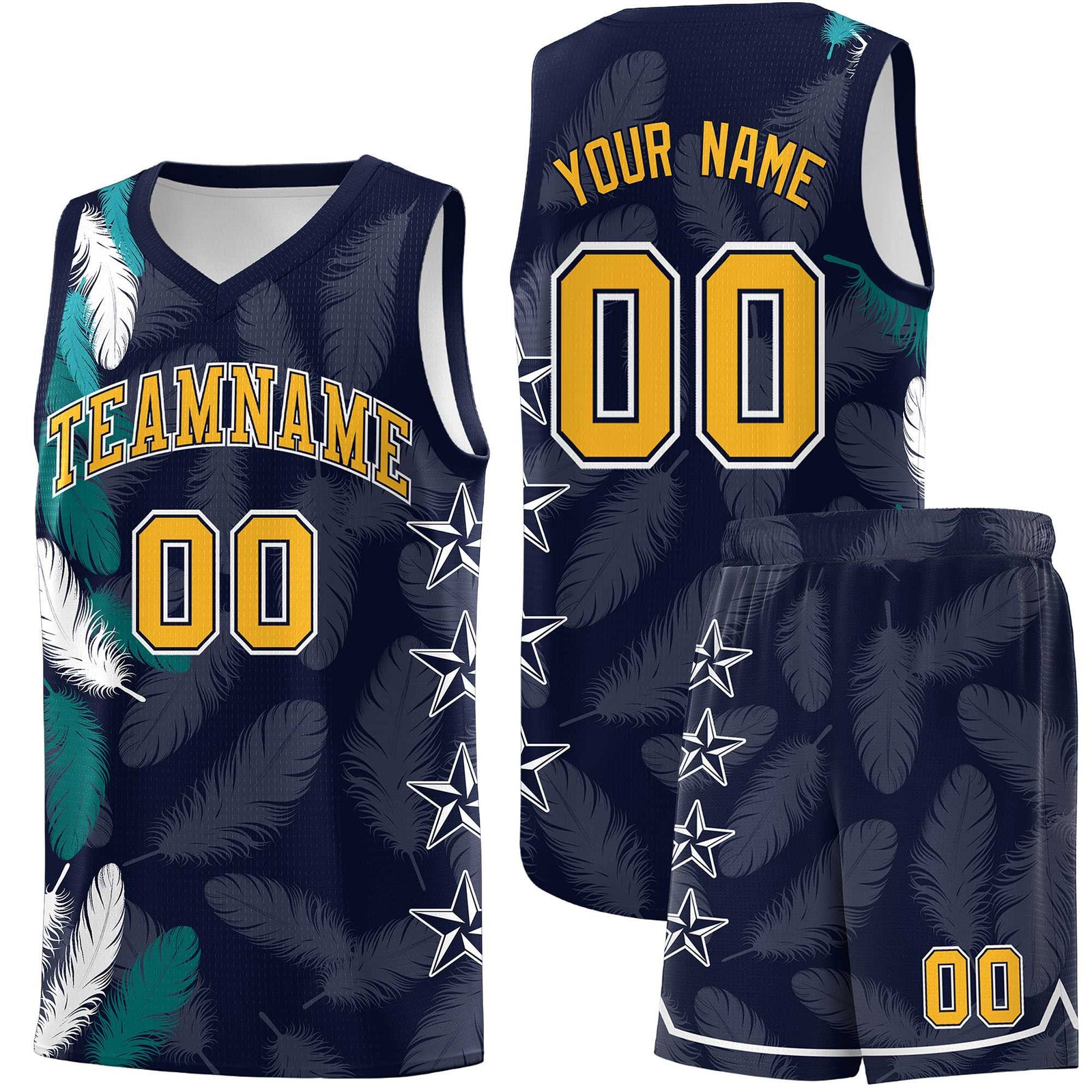 Custom Youth Basketball Jersey Navy Gold Feather Series Sports Uniform