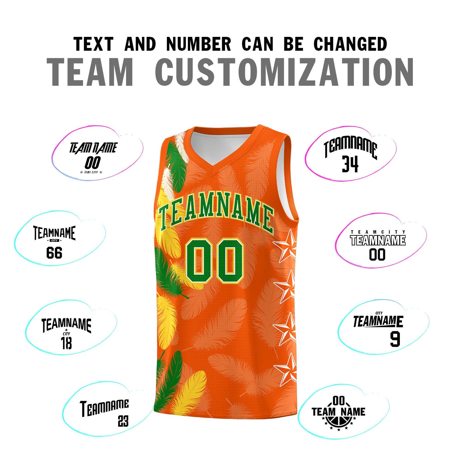 Custom Youth Basketball Jersey Orange Kelly Green Feather Series Sports Uniform