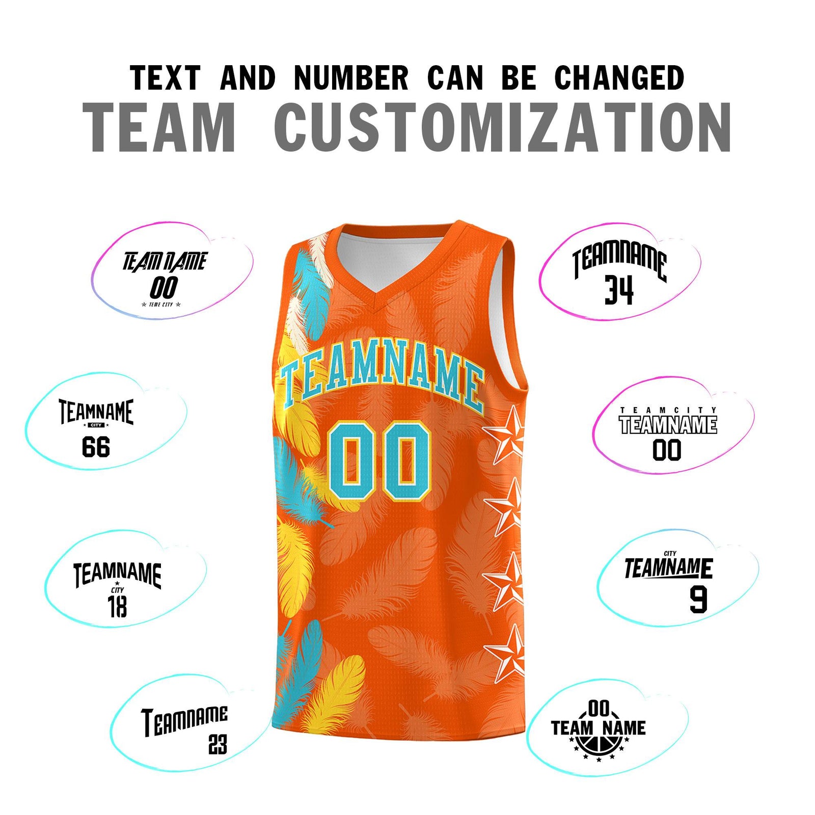 Custom Youth Basketball Jersey Orange Sky Blue Feather Series Sports Uniform