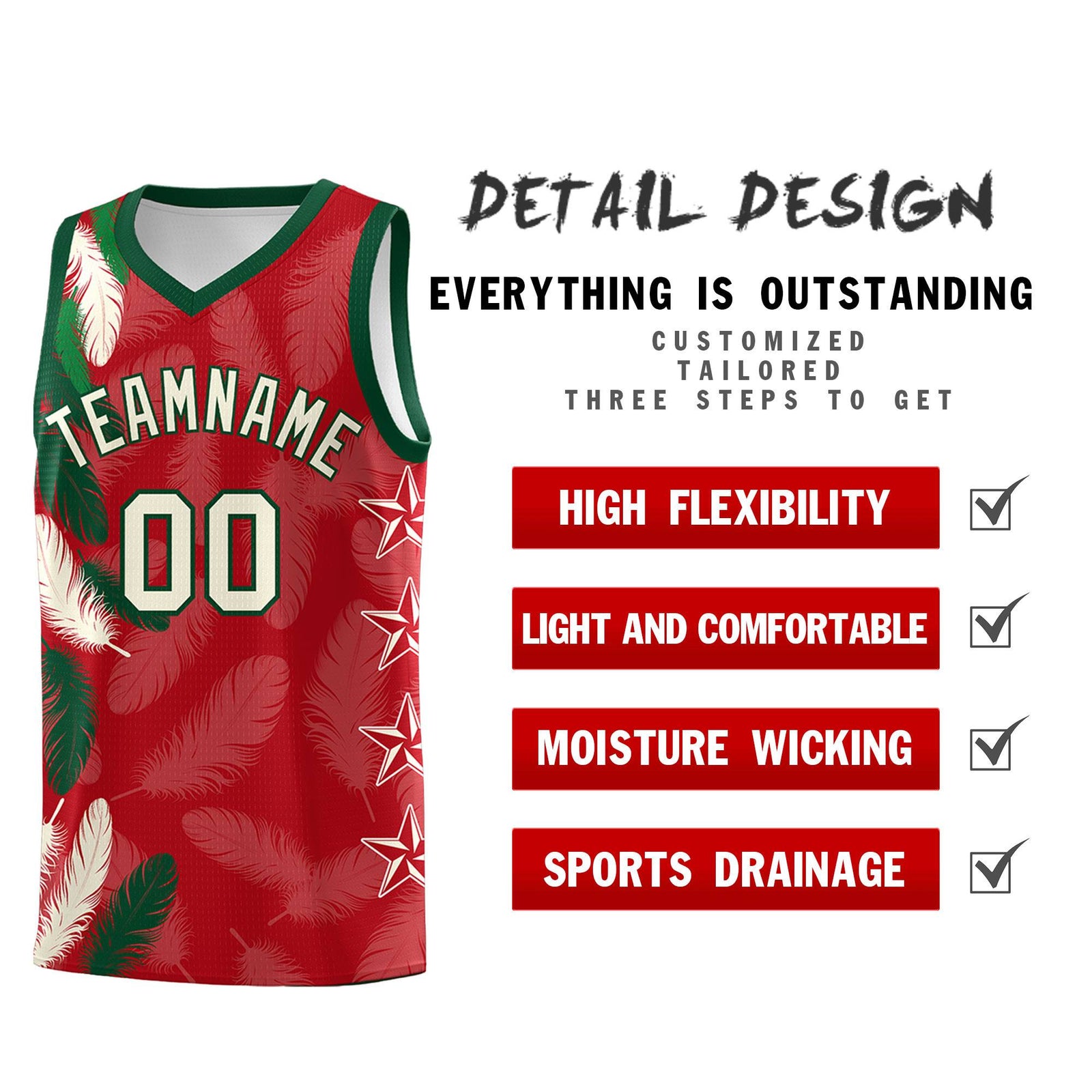 Custom Youth Basketball Jersey Red Cream Feather Series Sports Uniform