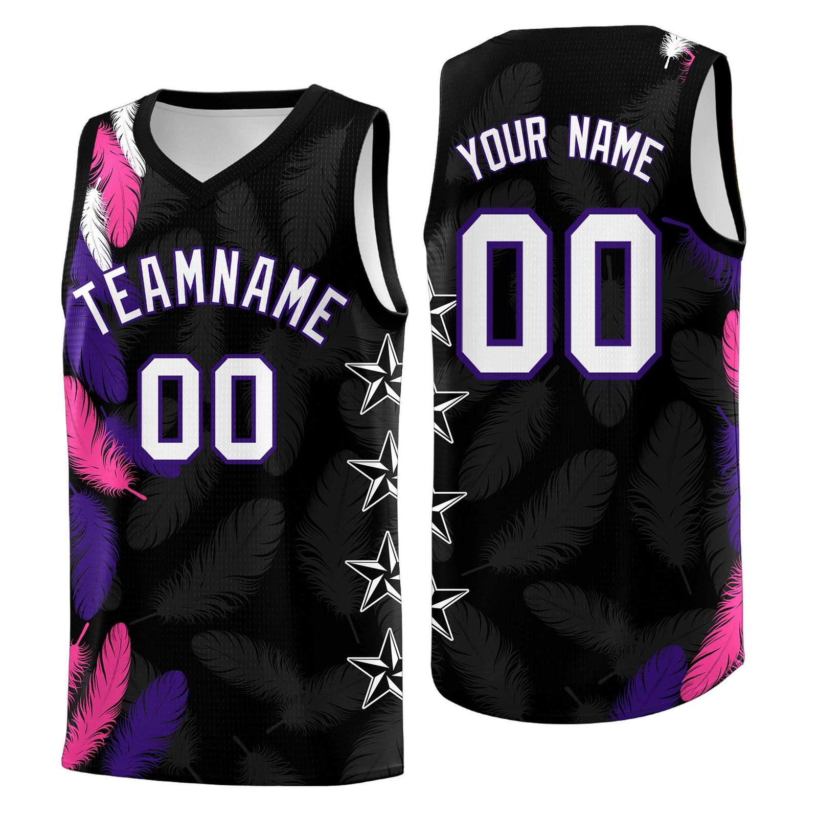 Custom Youth Basketball Jersey Black White Feather Series Sports Uniform