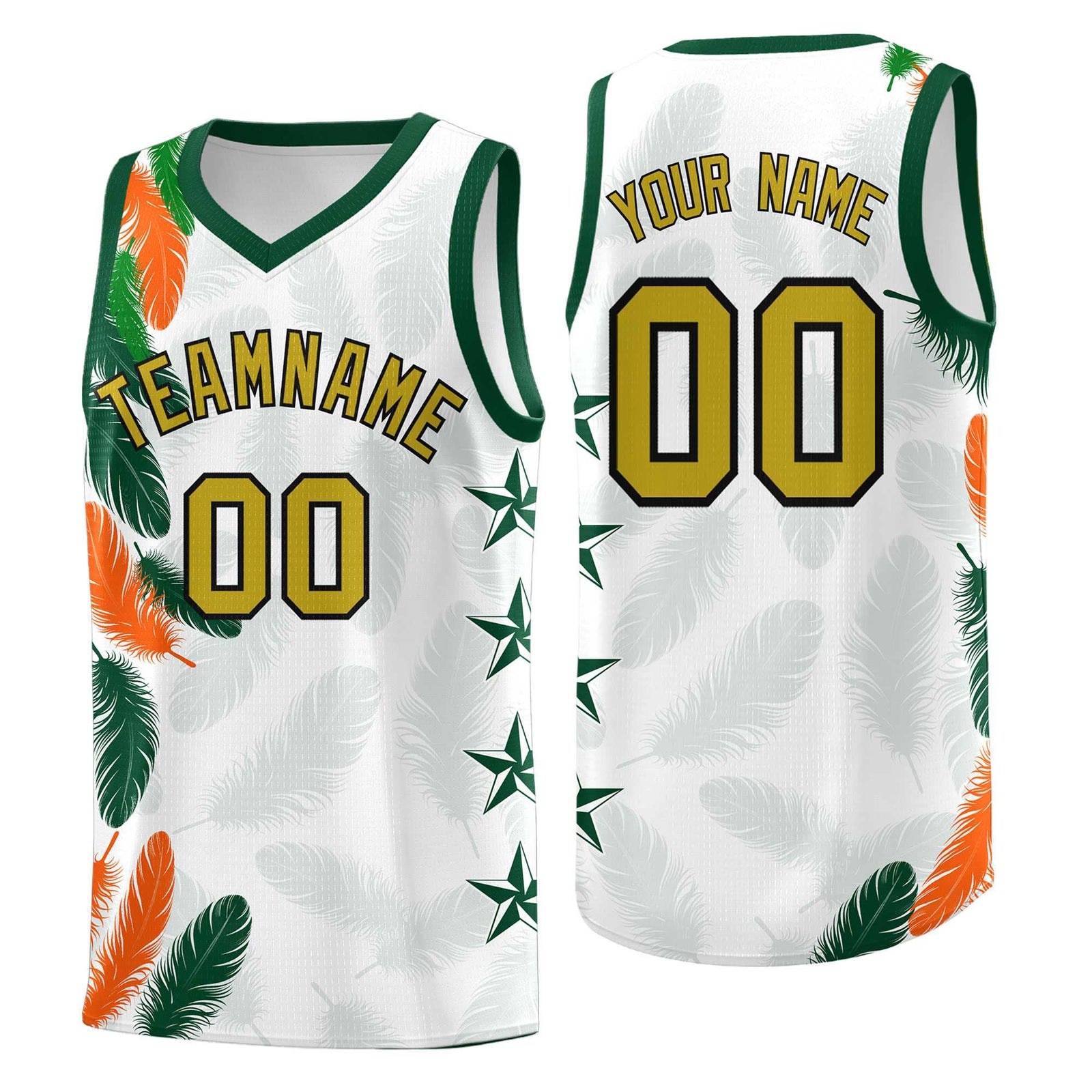 Custom Youth Basketball Jersey White Old Gold Feather Series Sports Uniform