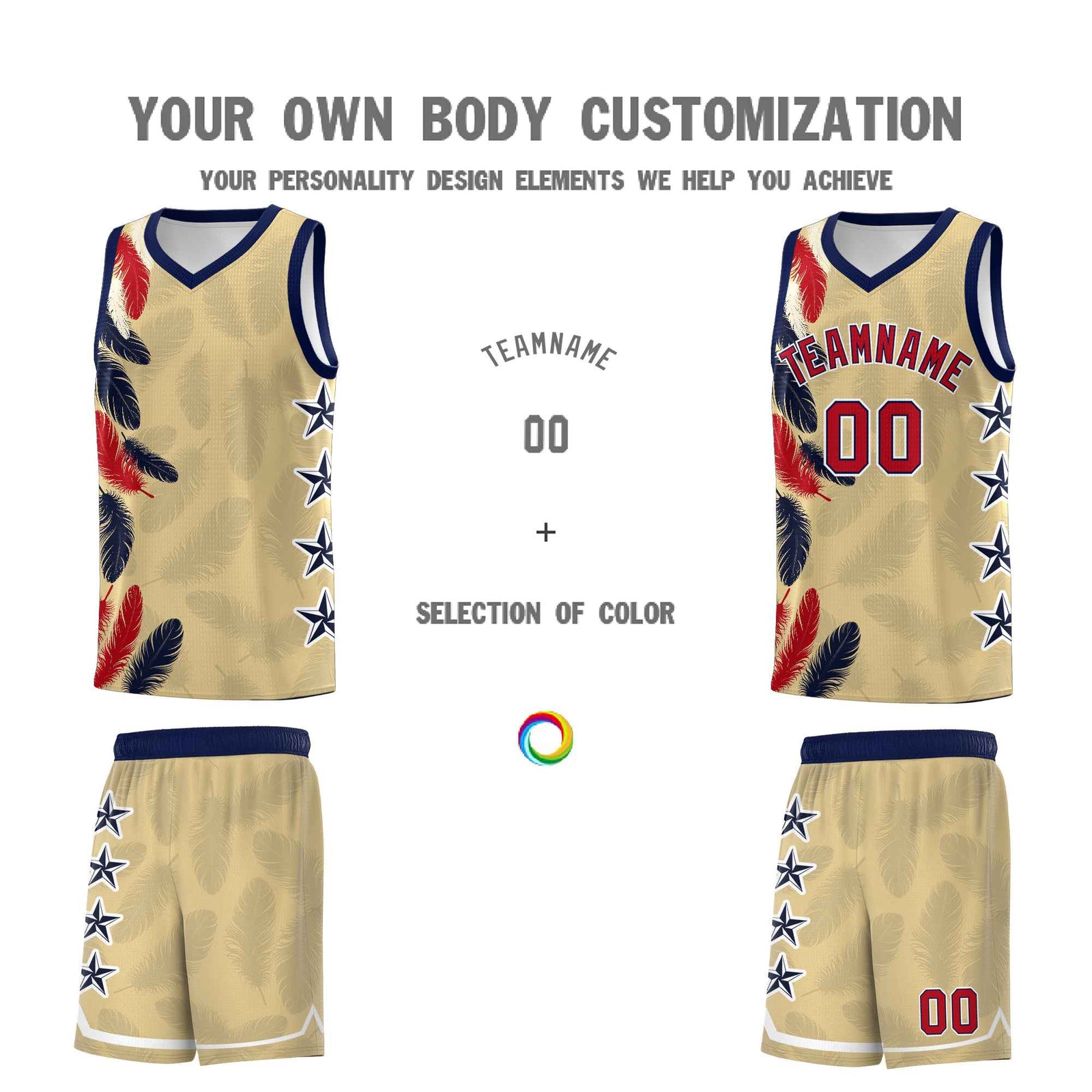 Custom Youth Basketball Jersey Khaki Red Feather Series Sports Uniform