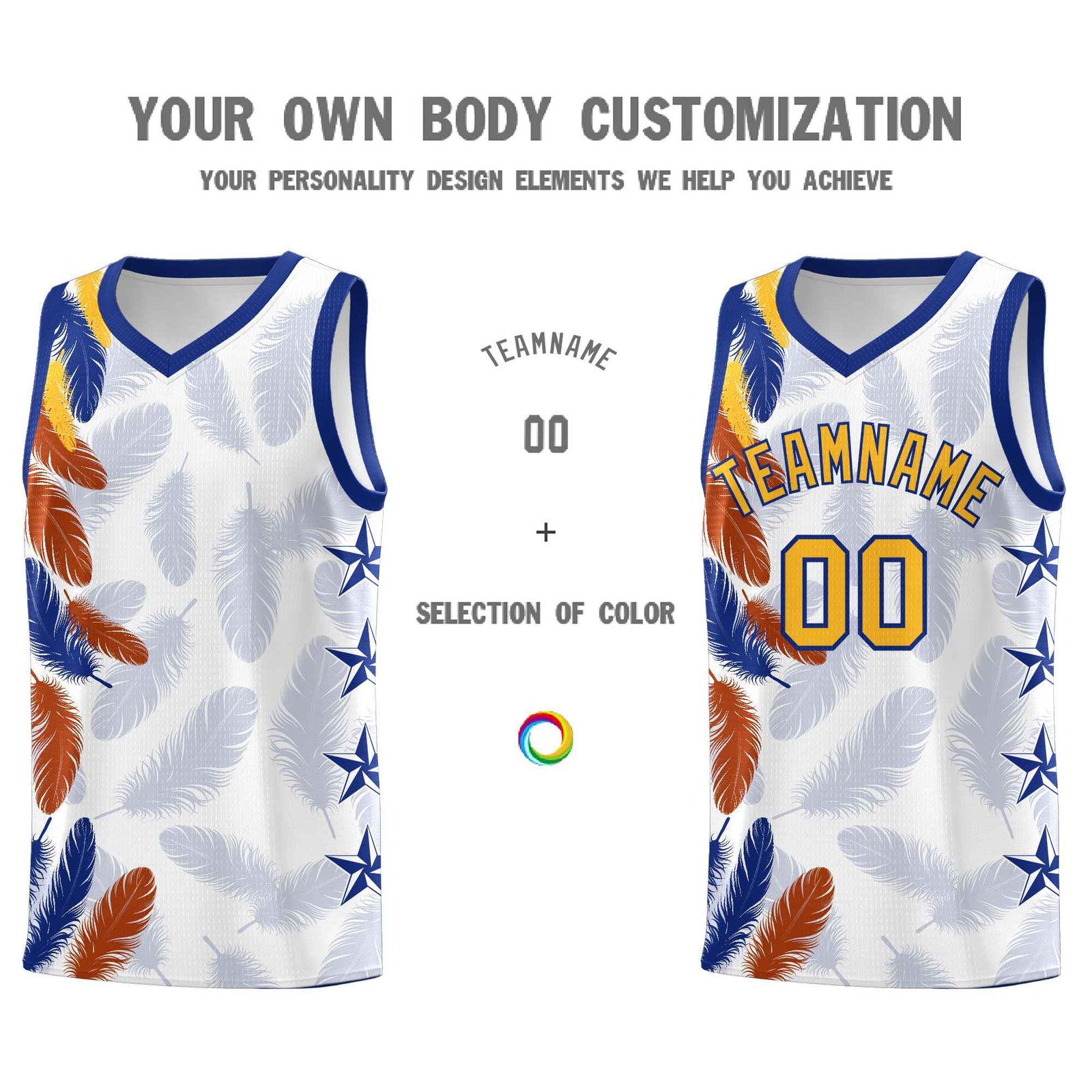 Custom Youth Basketball Jersey White Gold Feather Series Sports Uniform