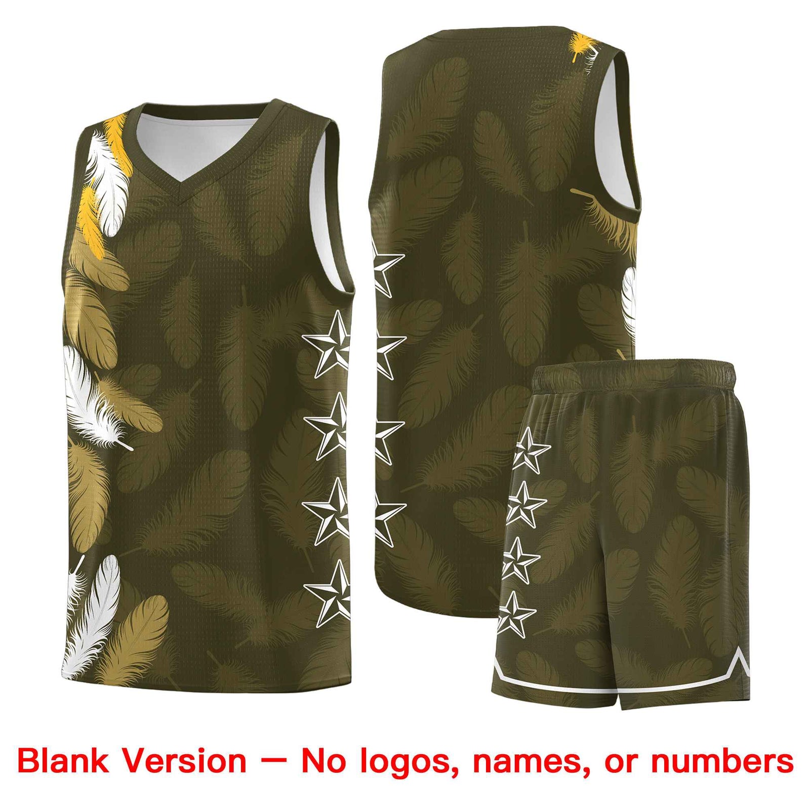 Custom Youth Basketball Jersey Olive Gold Feather Series Sports Uniform