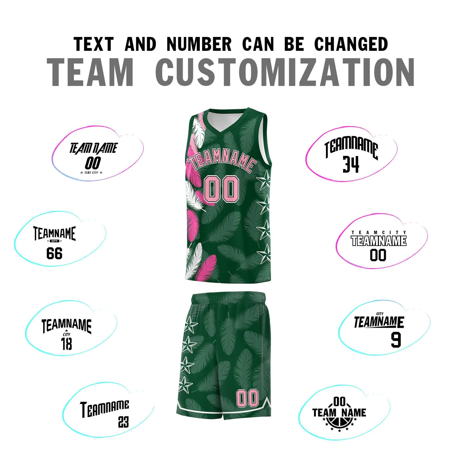 Custom Youth Basketball Jersey Green Light Pink Feather Series Sports Uniform