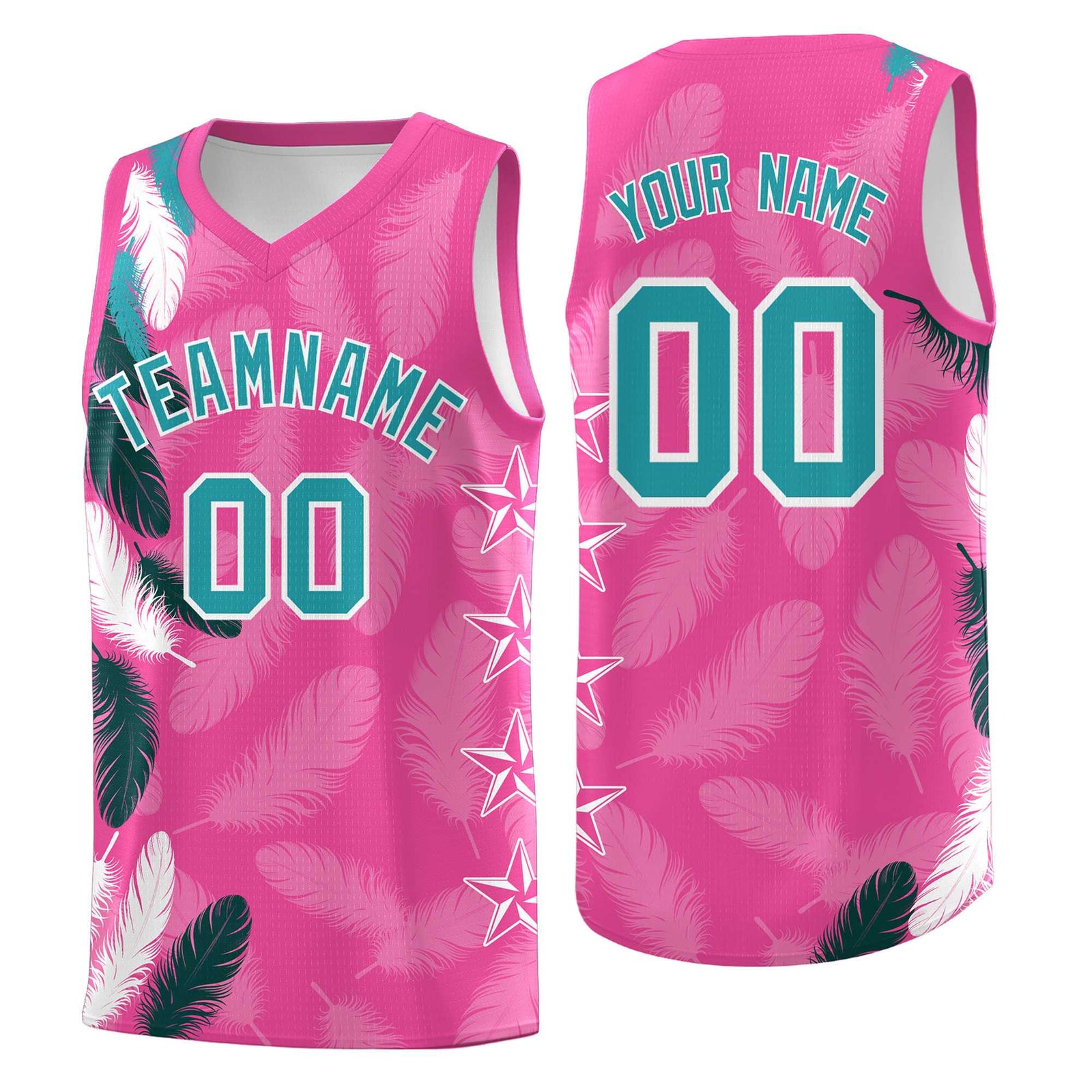 Custom Youth Basketball Jersey Pink Aqua Feather Series Sports Uniform