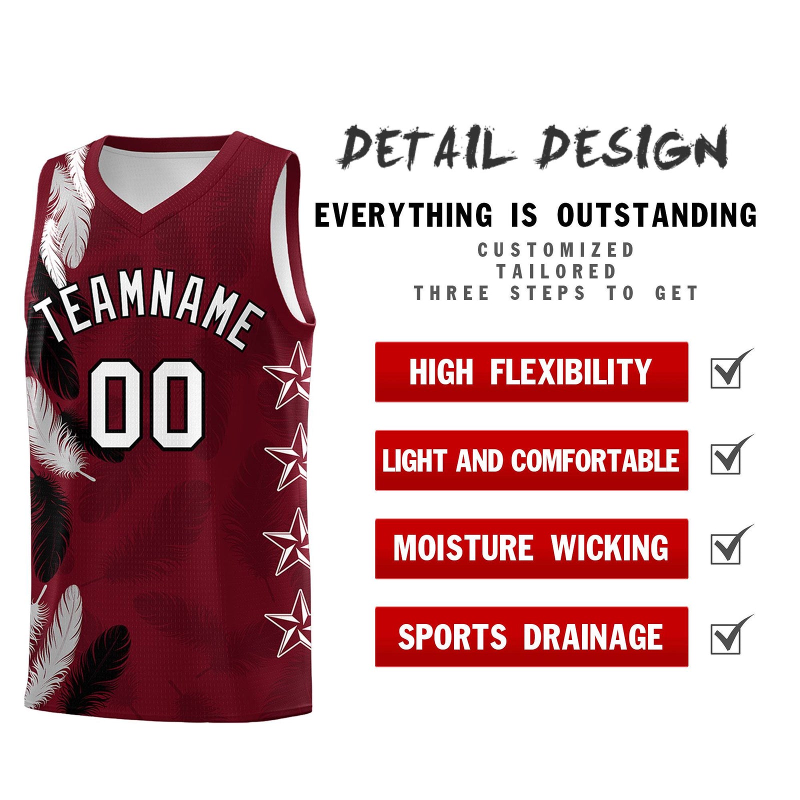 Custom Youth Basketball Jersey Maroon White Feather Series Sports Uniform
