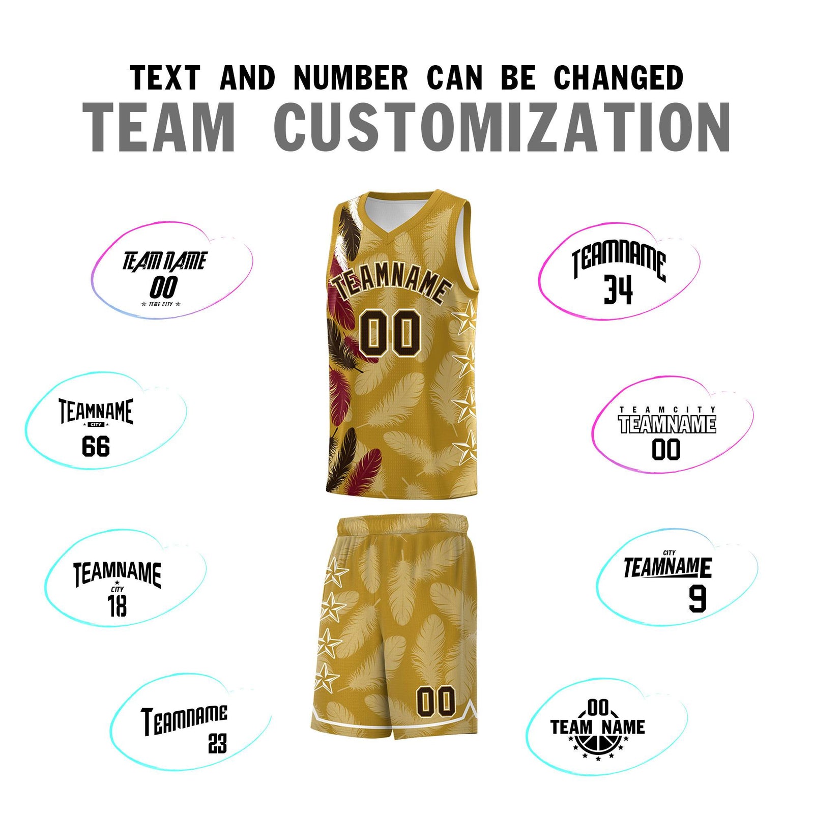 Custom Youth Basketball Jersey Old Gold Brown Feather Series Sports Uniform