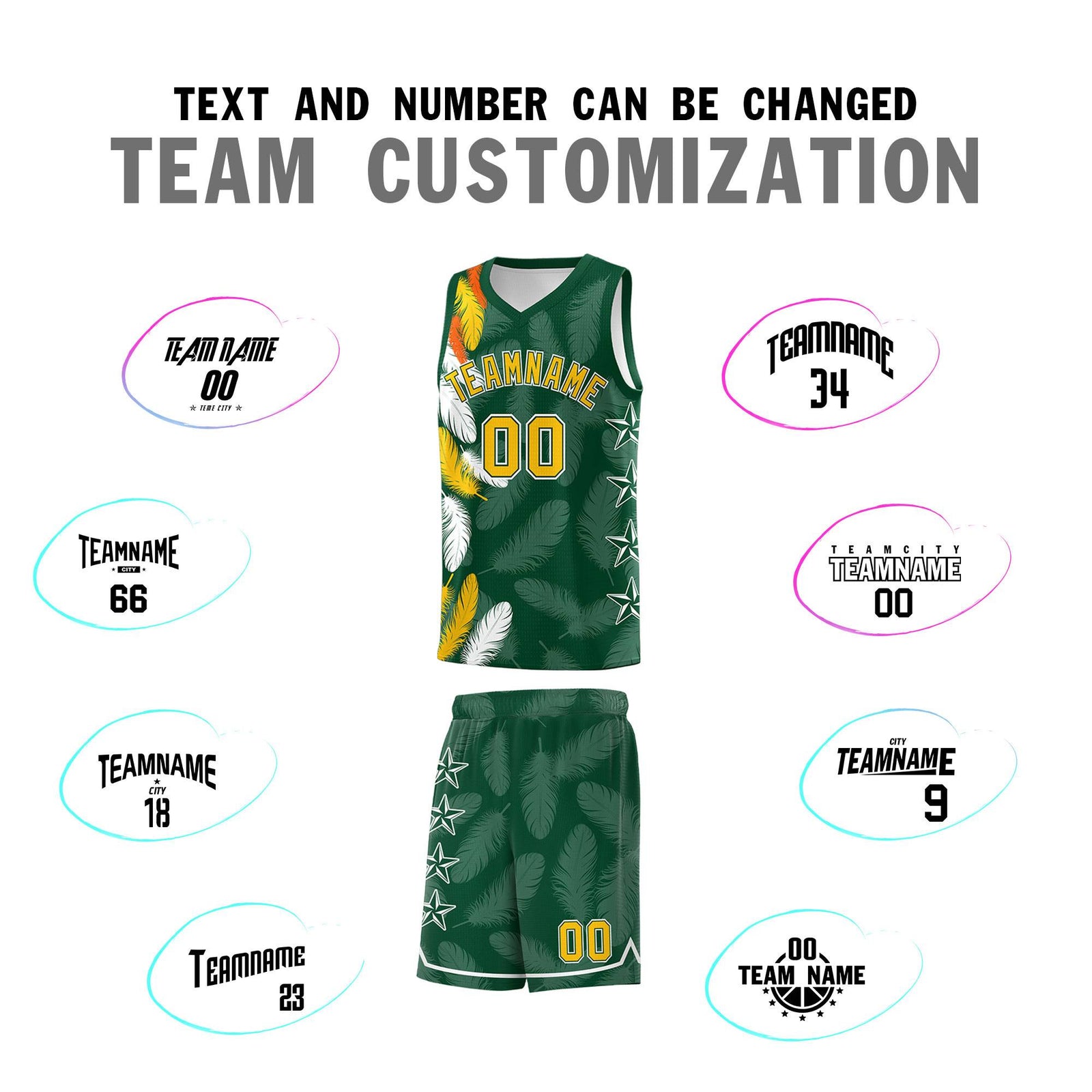 Custom Youth Basketball Jersey Green Gold Feather Series Sports Uniform