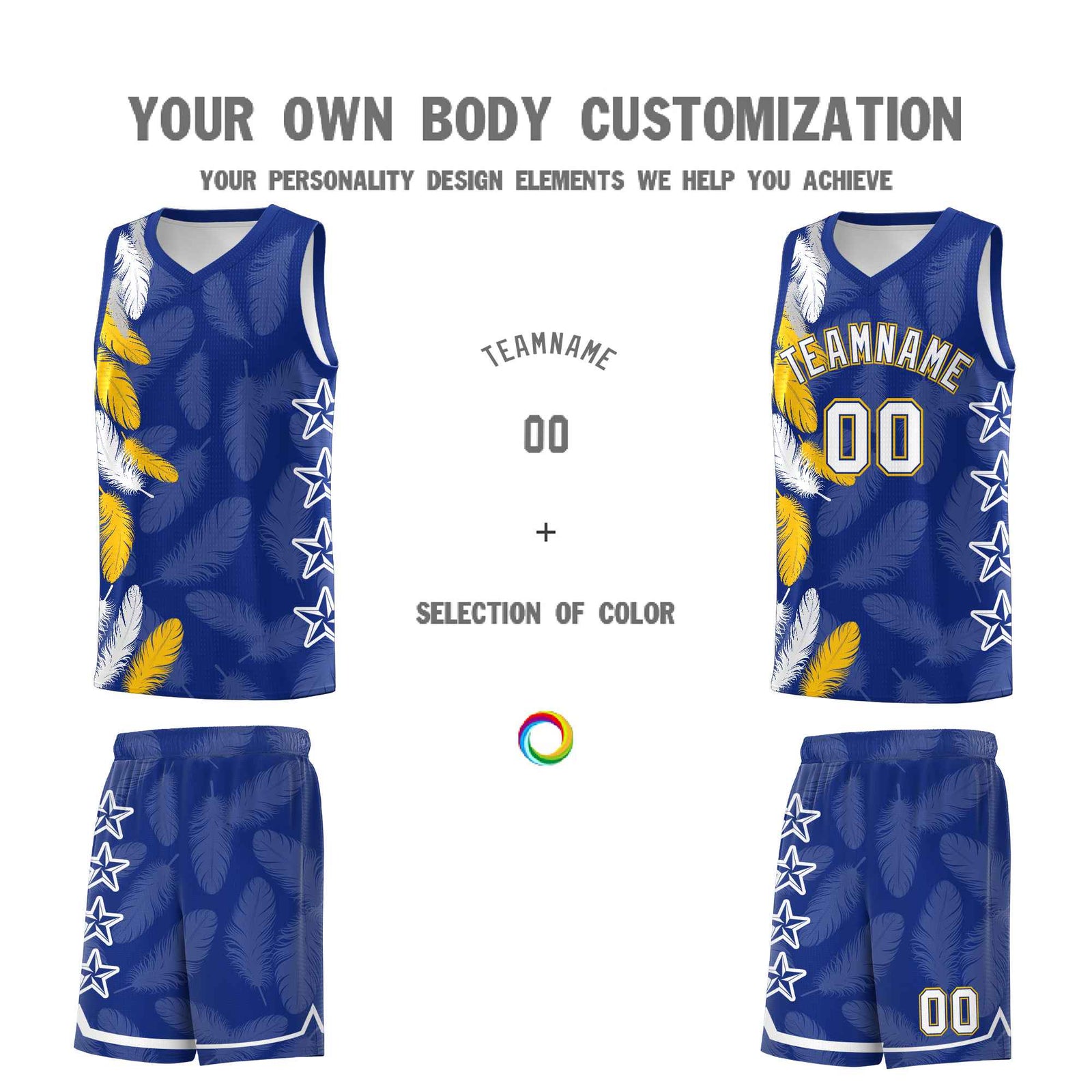 Custom Youth Basketball Jersey Royal White Feather Series Sports Uniform