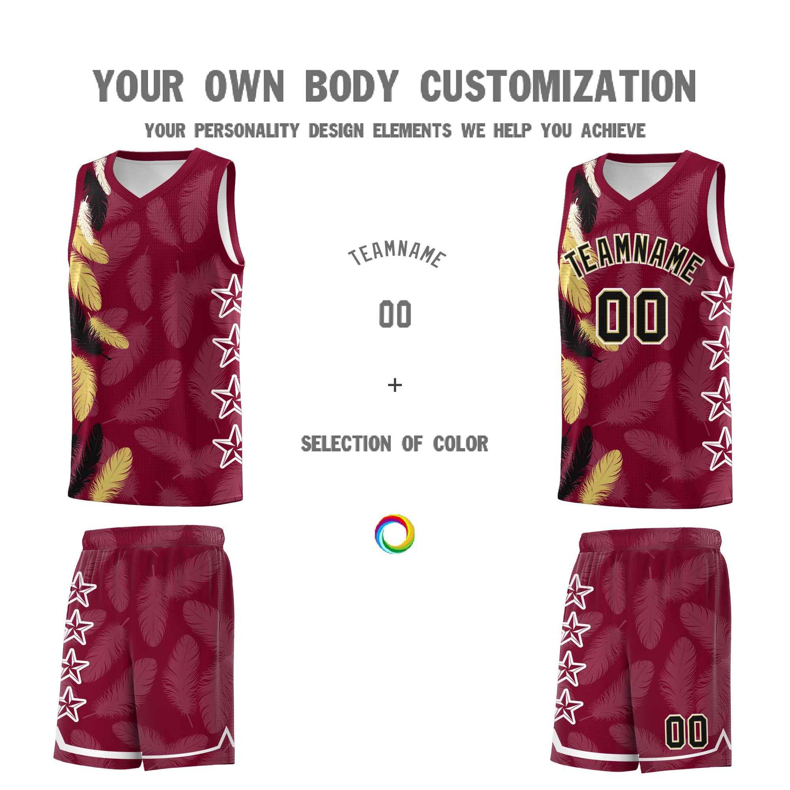Custom Youth Basketball Jersey Crimson Black Feather Series Sports Uniform