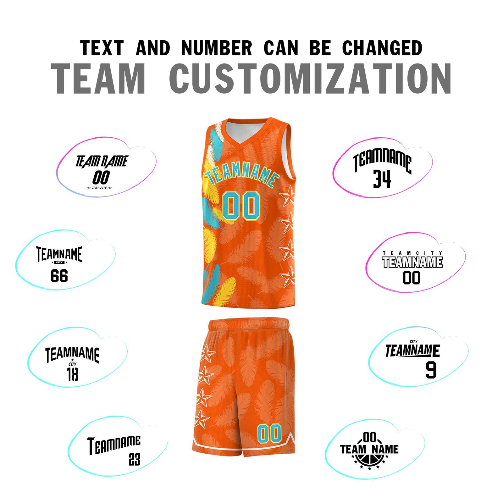 Custom Youth Basketball Jersey Orange Sky Blue Feather Series Sports Uniform