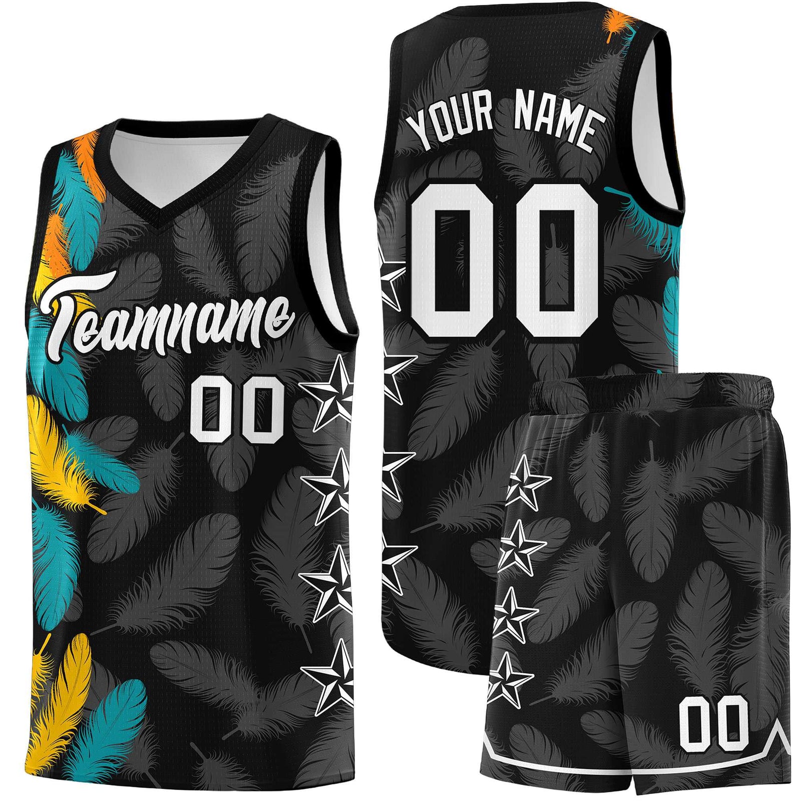 Custom Youth Basketball Jersey Black White Feather Series Sports Uniform