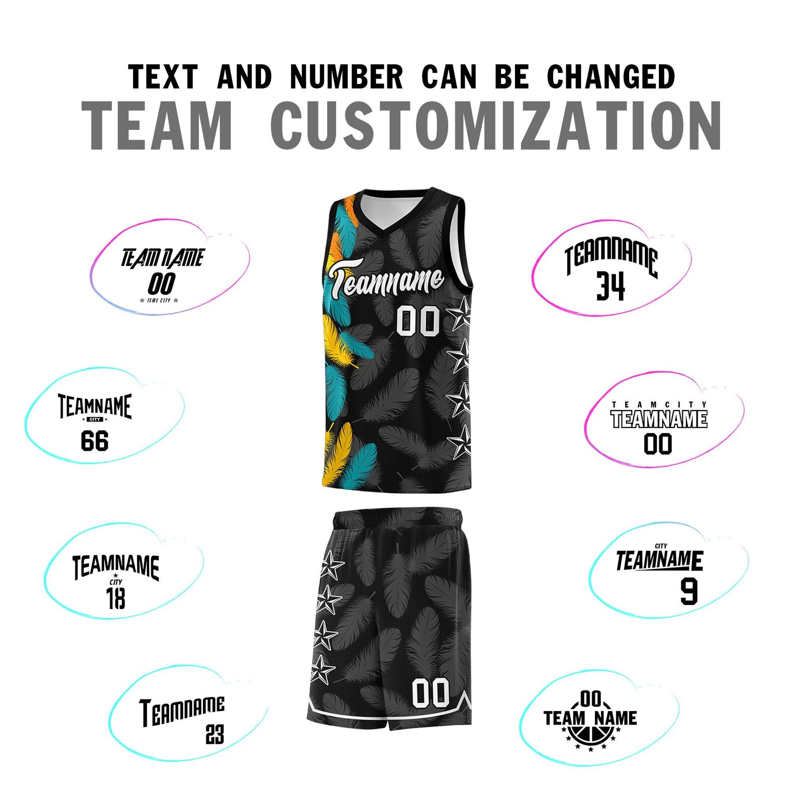 Custom Youth Basketball Jersey Black White Feather Series Sports Uniform