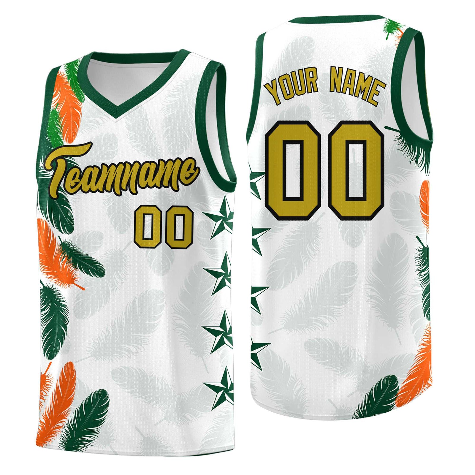 Custom Youth Basketball Jersey White Old Gold Feather Series Sports Uniform