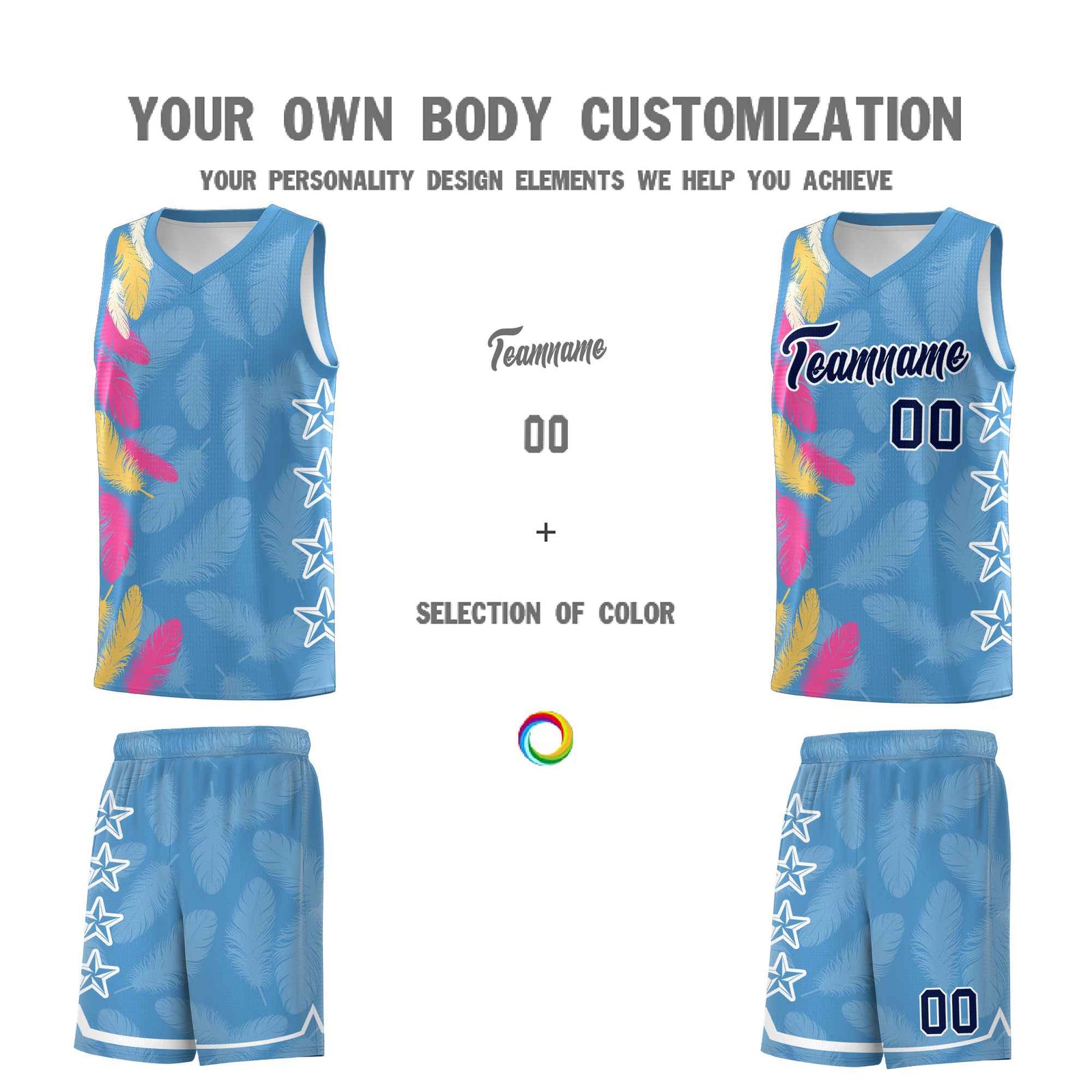 Custom Youth Basketball Jersey Light Blue Navy Feather Series Sports Uniform