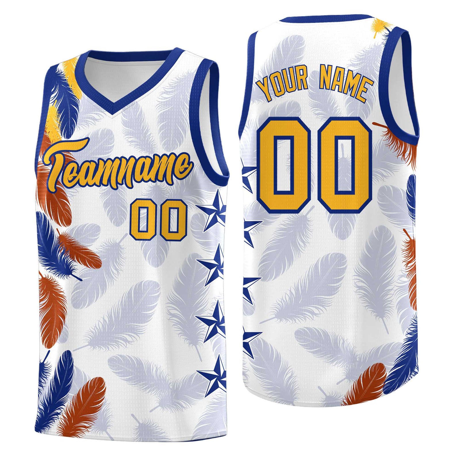 Custom Youth Basketball Jersey White Gold Feather Series Sports Uniform
