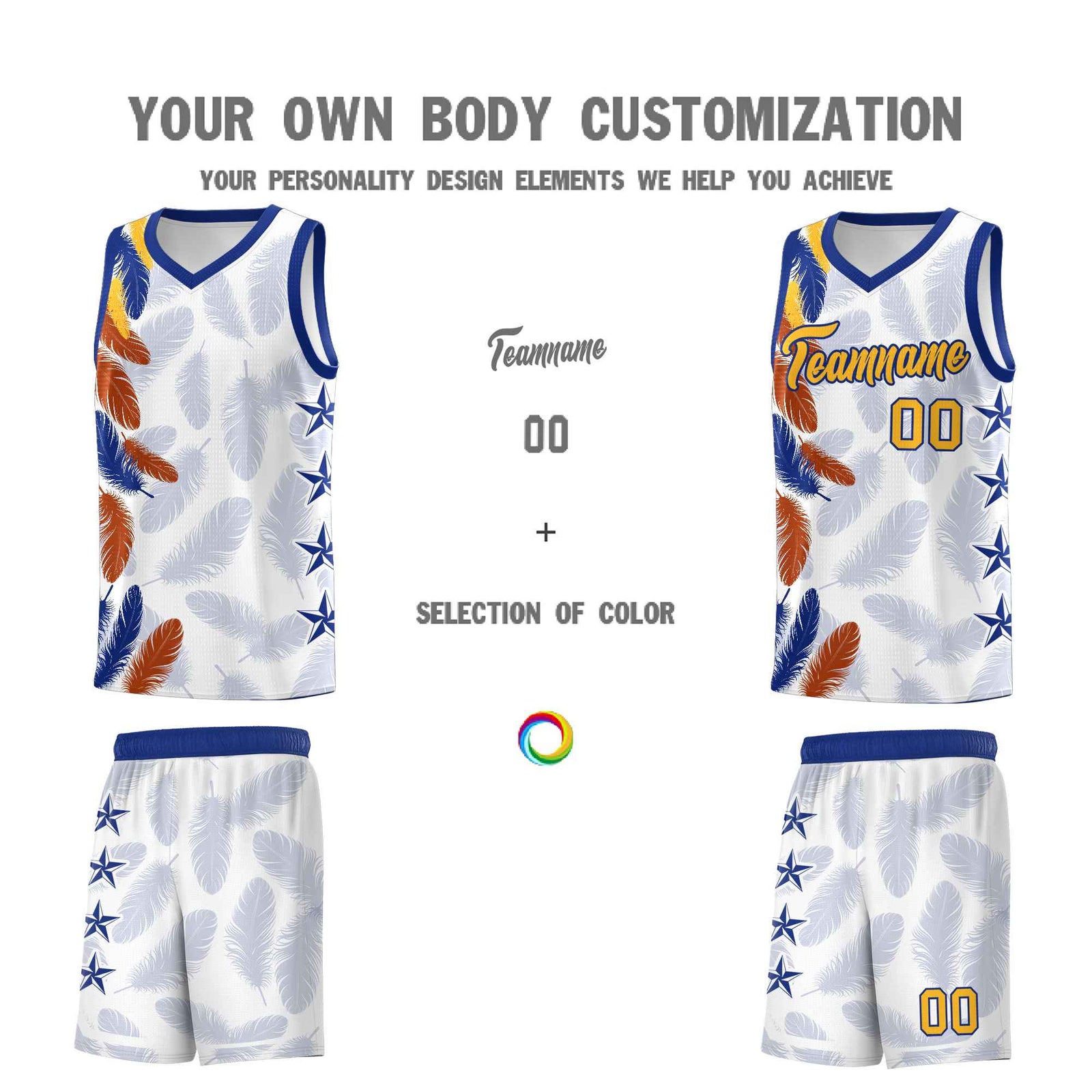 Custom Youth Basketball Jersey White Gold Feather Series Sports Uniform