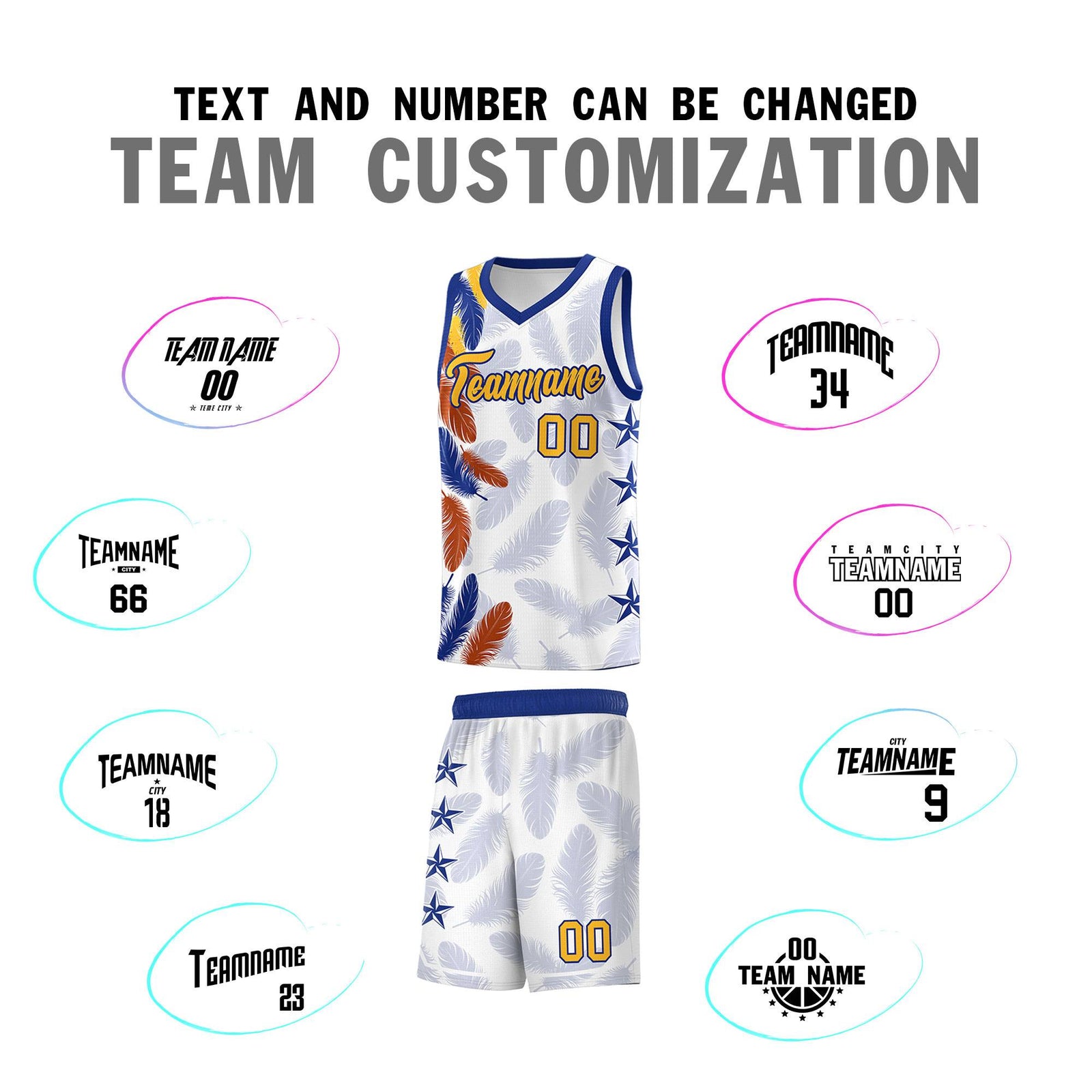 Custom Youth Basketball Jersey White Gold Feather Series Sports Uniform