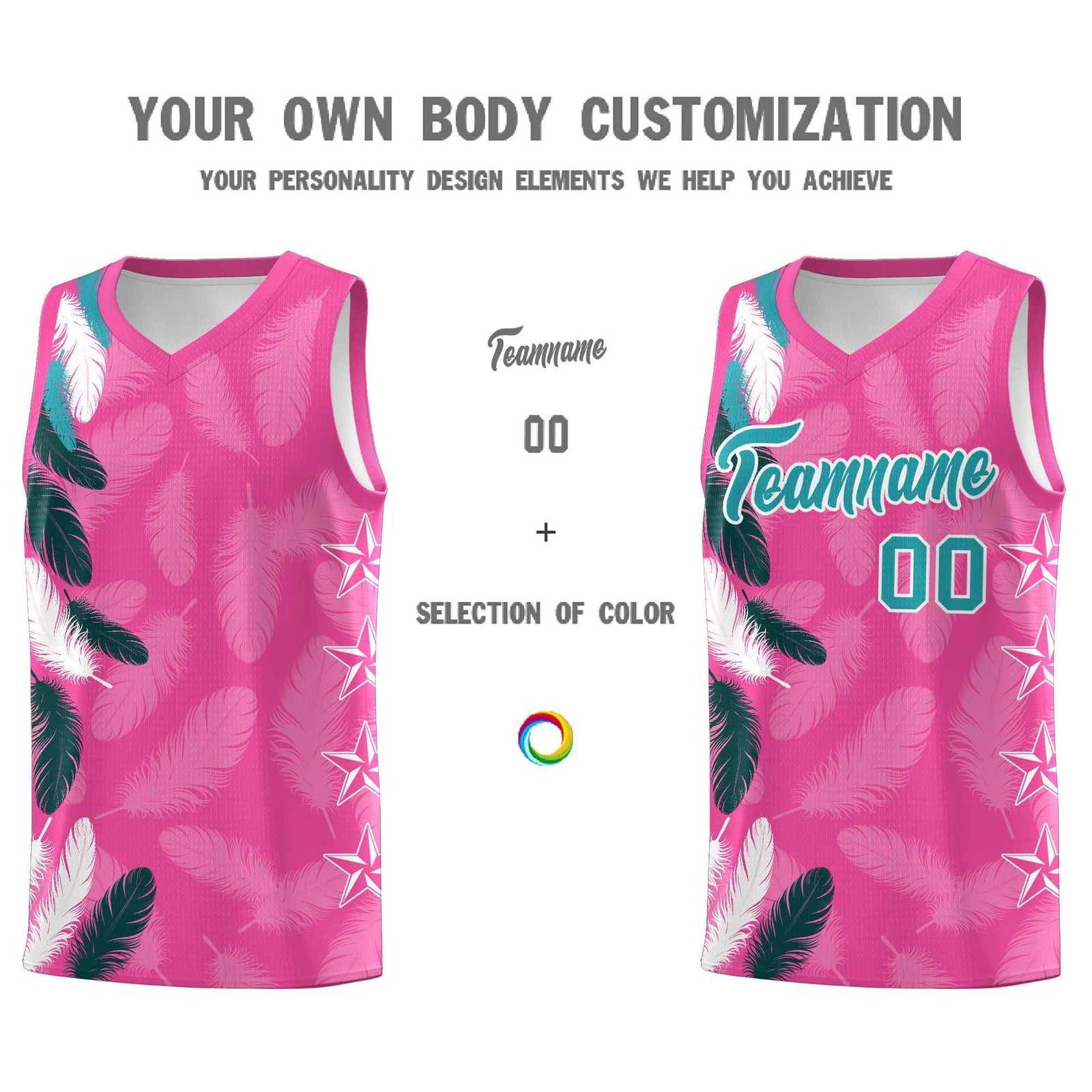 Custom Youth Basketball Jersey Pink Aqua Feather Series Sports Uniform