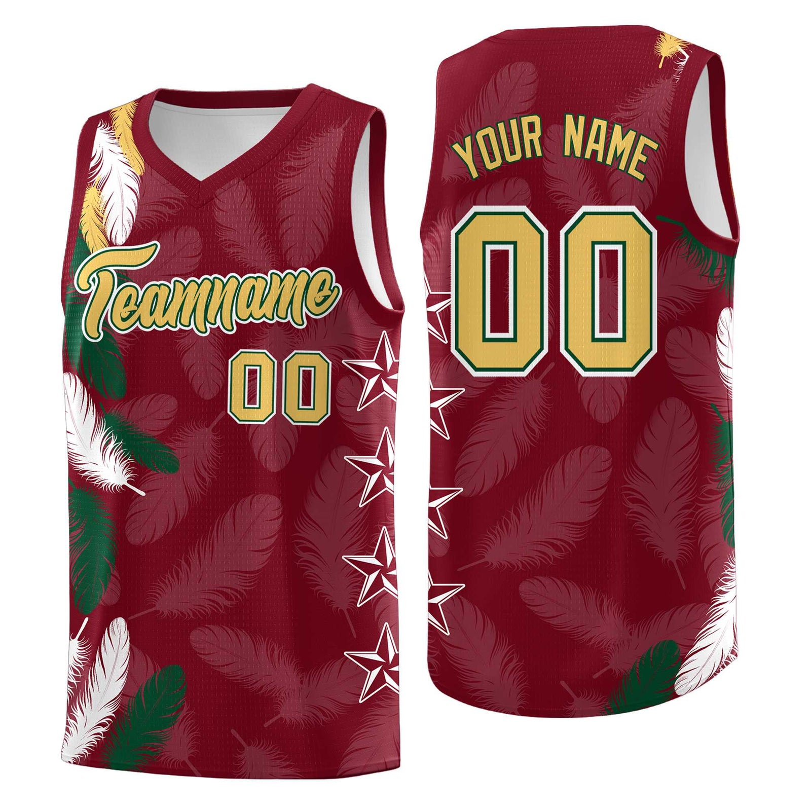 Custom Youth Basketball Jersey Crimson Old Gold Feather Series Sports Uniform