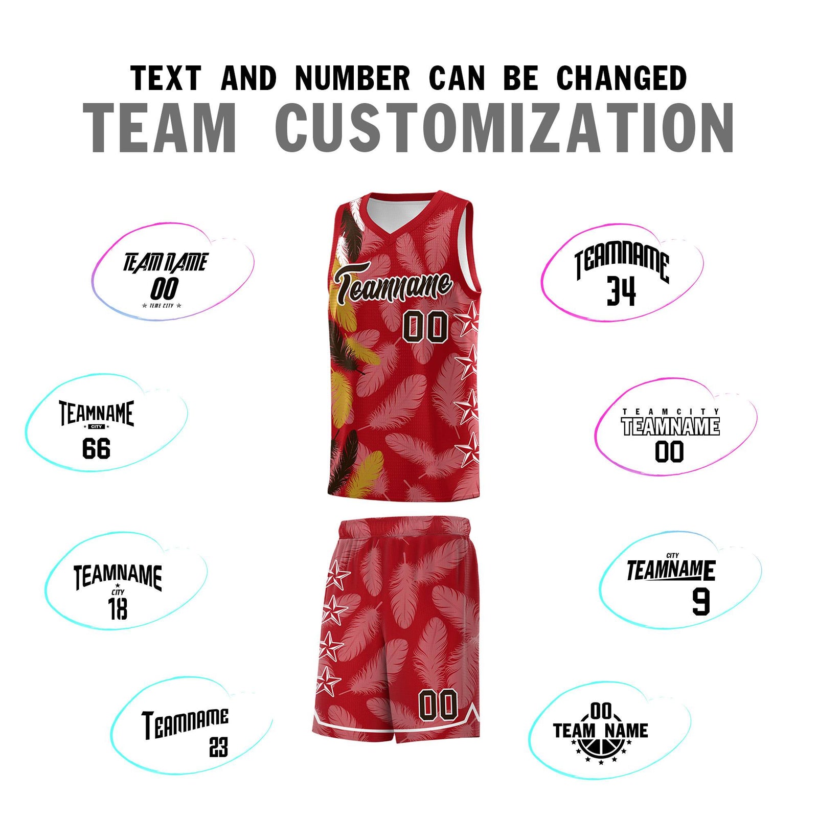 Custom Youth Basketball Jersey Red Brown Feather Series Sports Uniform