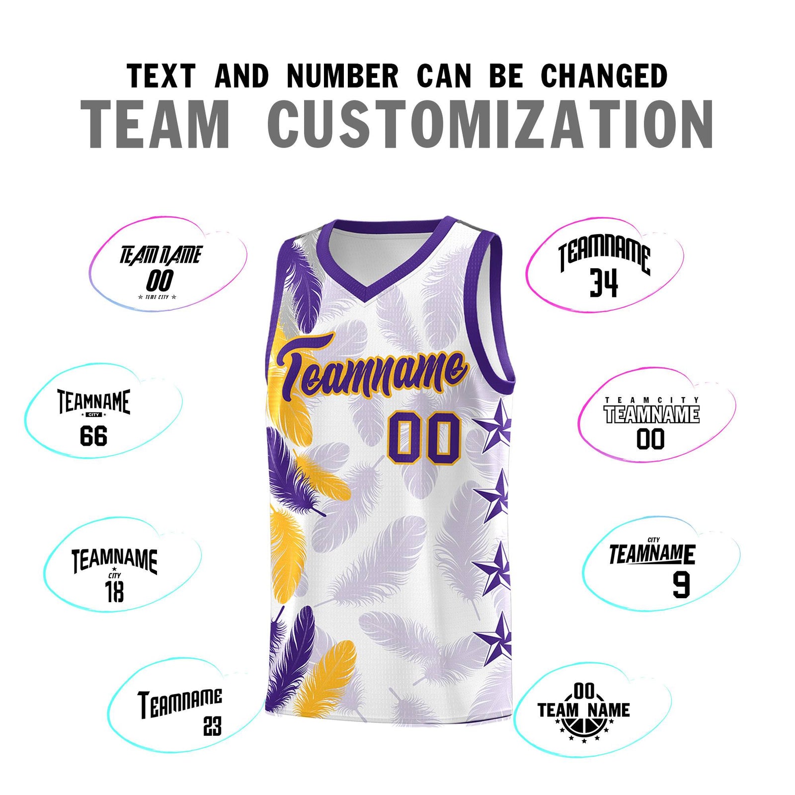 Custom Youth Basketball Jersey White Purple Feather Series Sports Uniform