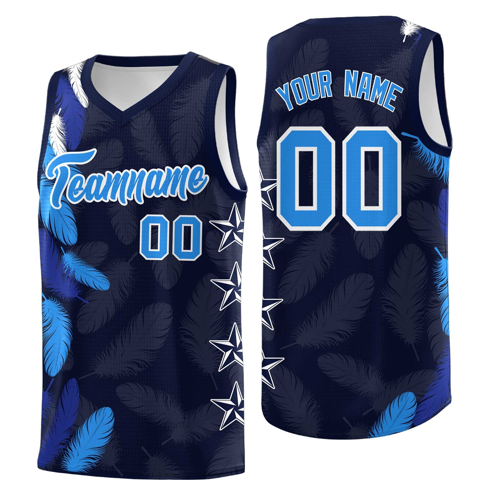Custom Youth Basketball Jersey Navy Powder Blue Feather Series Sports Uniform