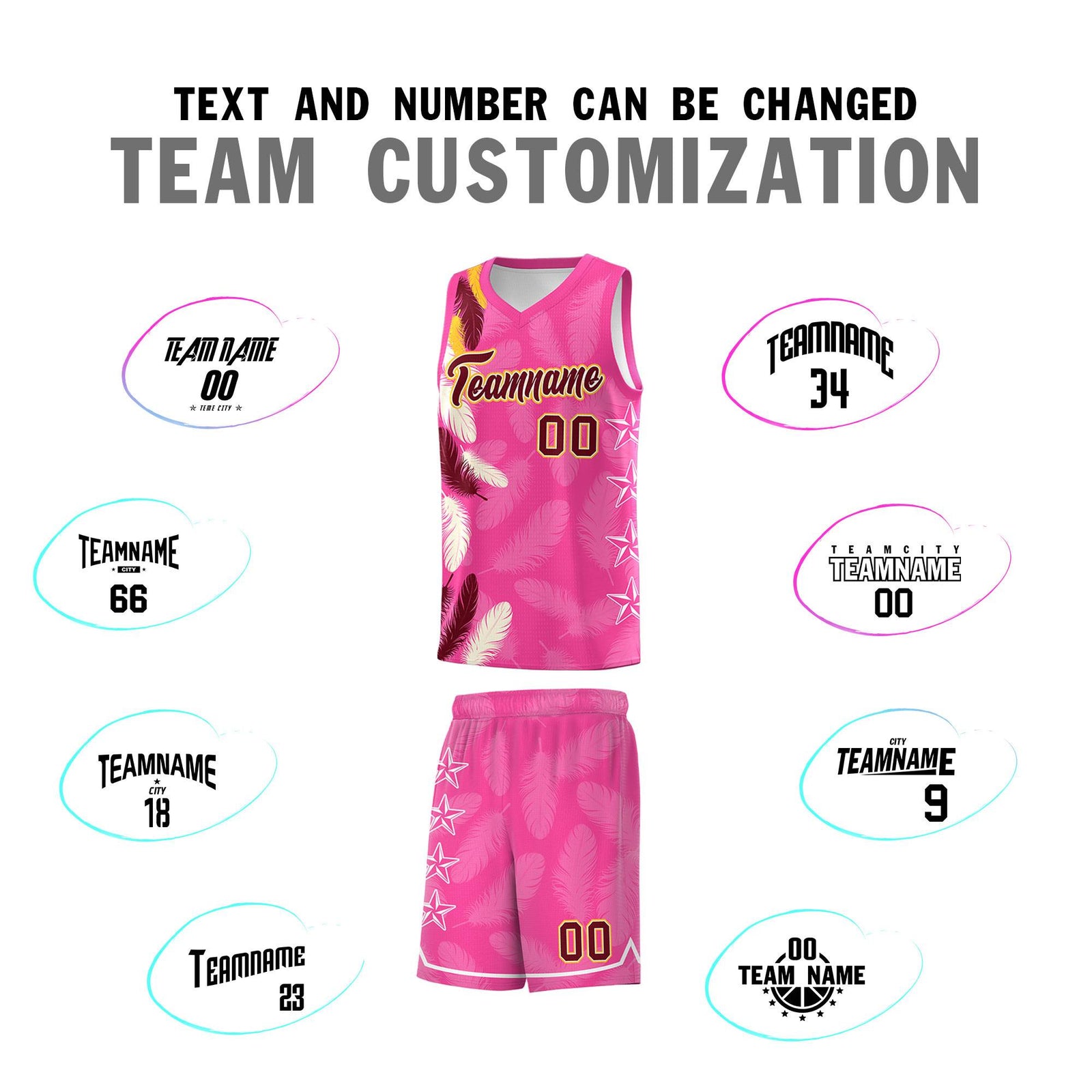 Custom Youth Basketball Jersey Pink Crimson Feather Series Sports Uniform