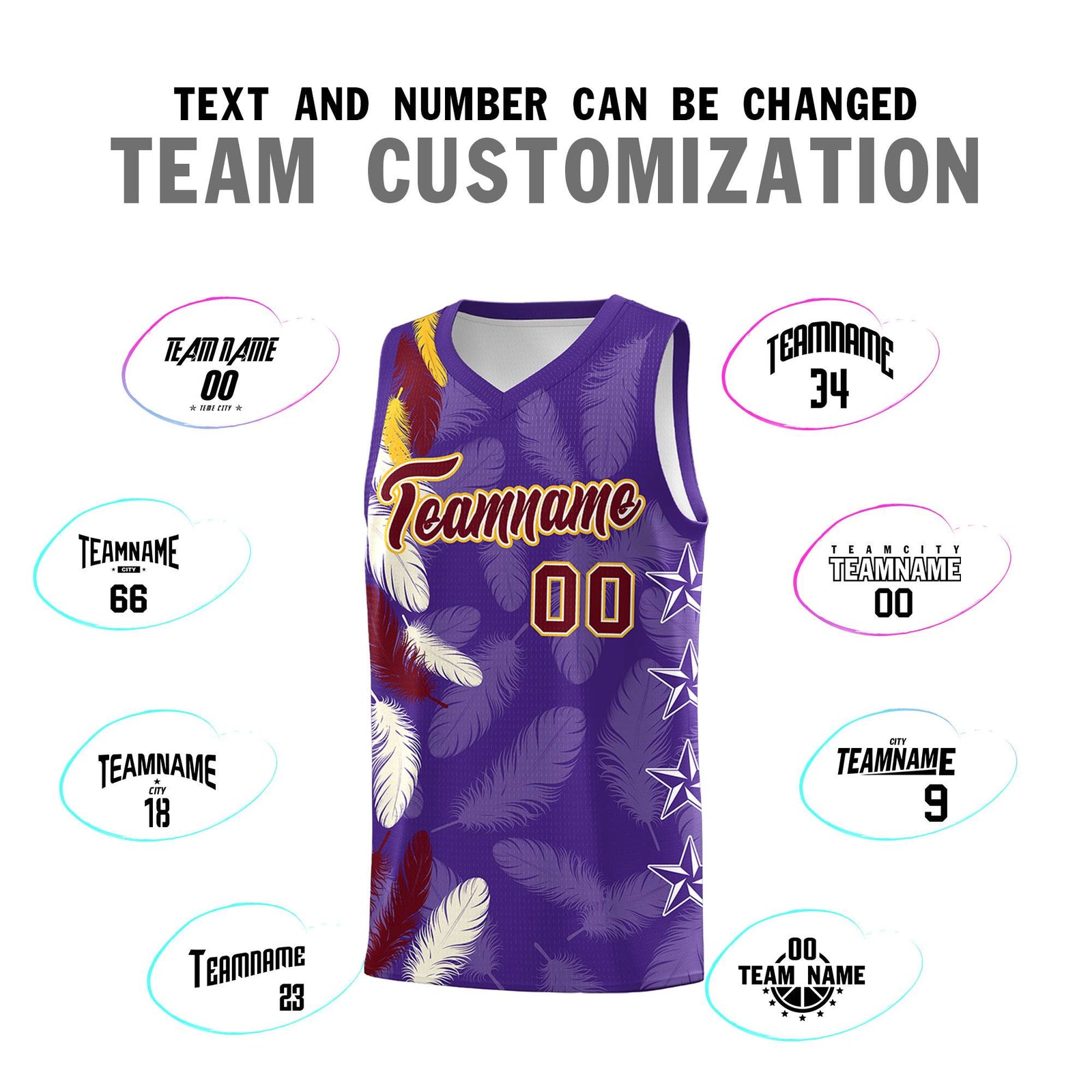 Custom Youth Basketball Jersey Purple Crimson Feather Series Sports Uniform
