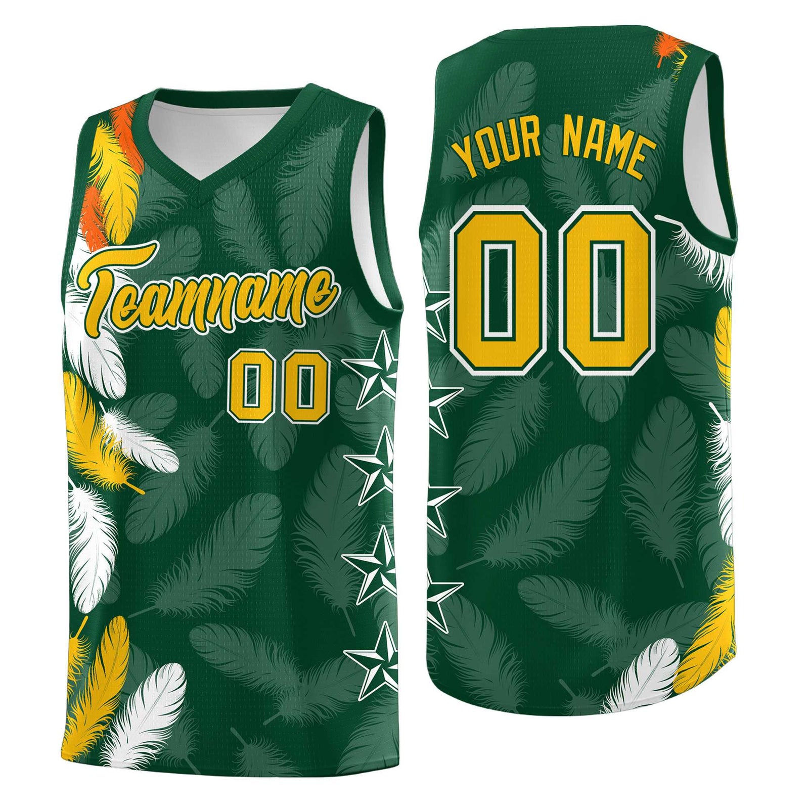 Custom Youth Basketball Jersey Green Gold Feather Series Sports Uniform