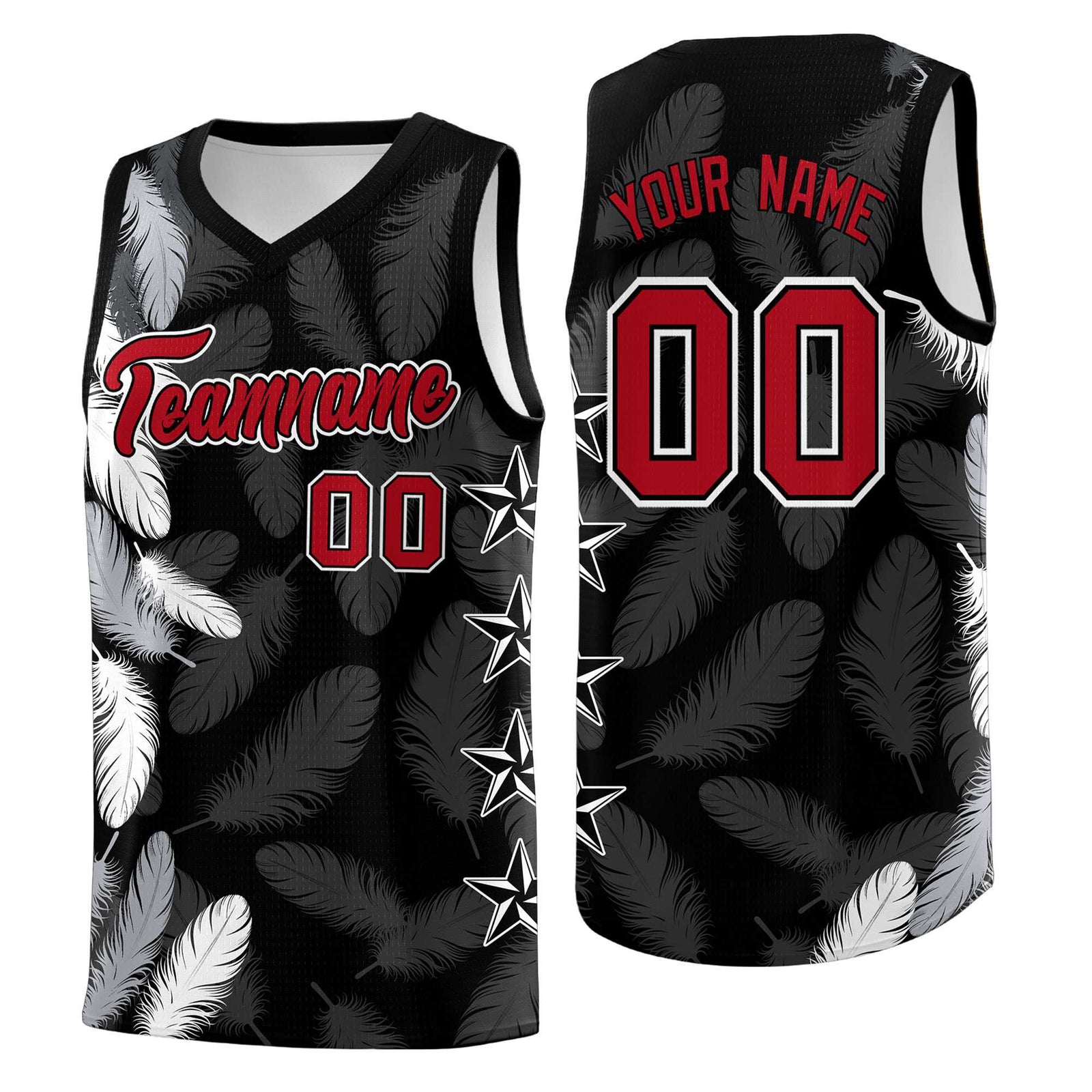 Custom Youth Basketball Jersey Black Red Feather Series Sports Uniform
