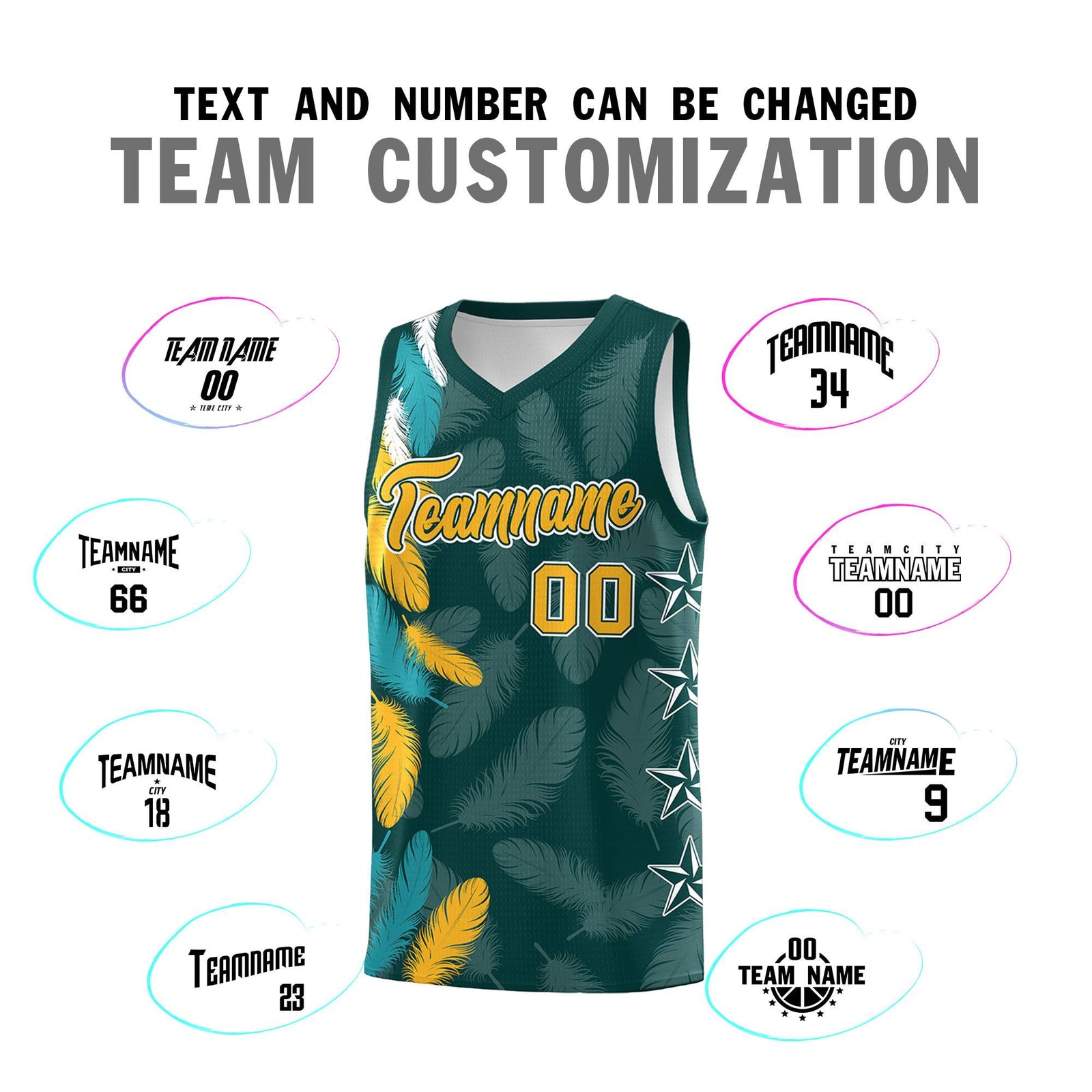 Custom Youth Basketball Jersey Midnight Green Gold Feather Series Sports Uniform