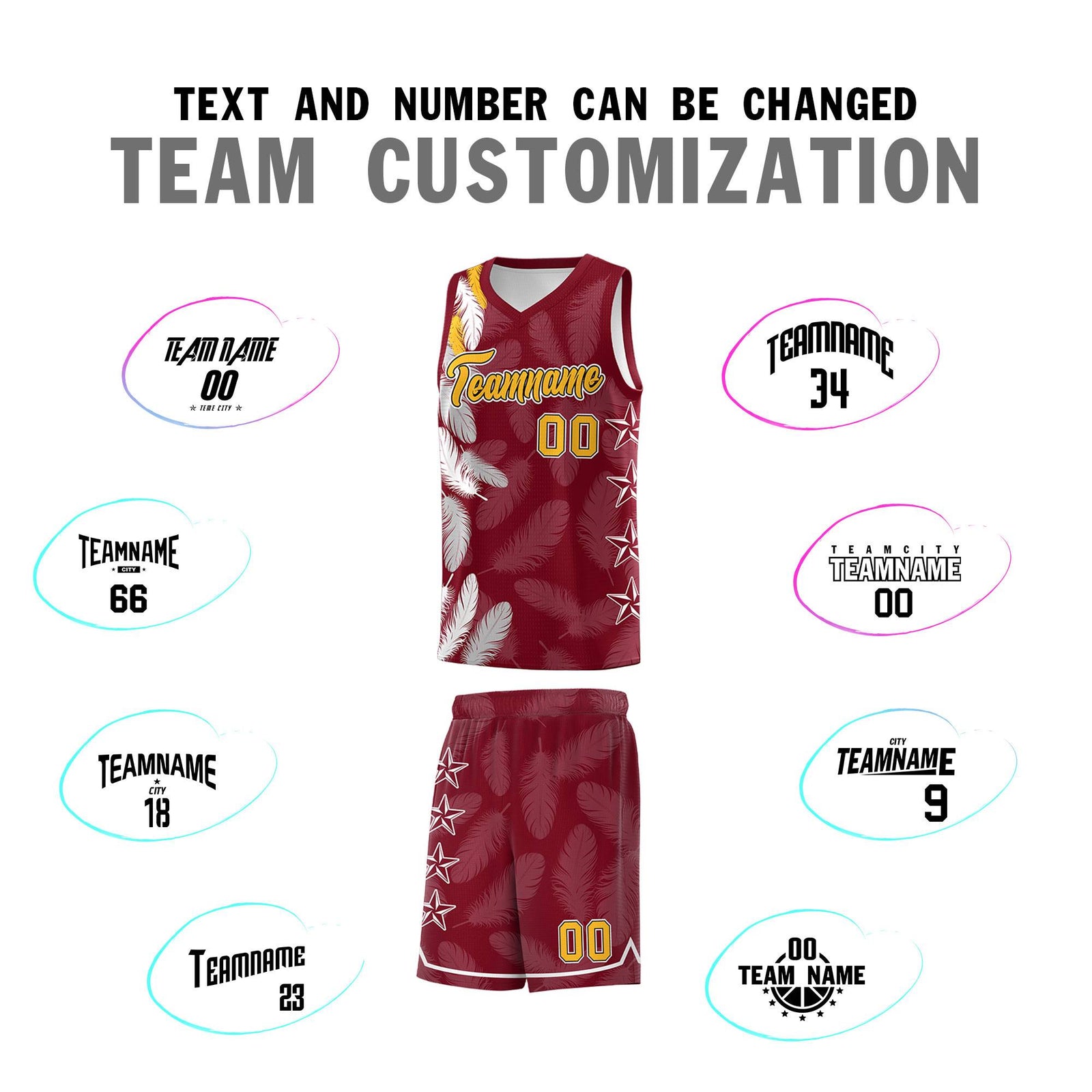 Custom Youth Basketball Jersey Crimson Gold Feather Series Sports Uniform
